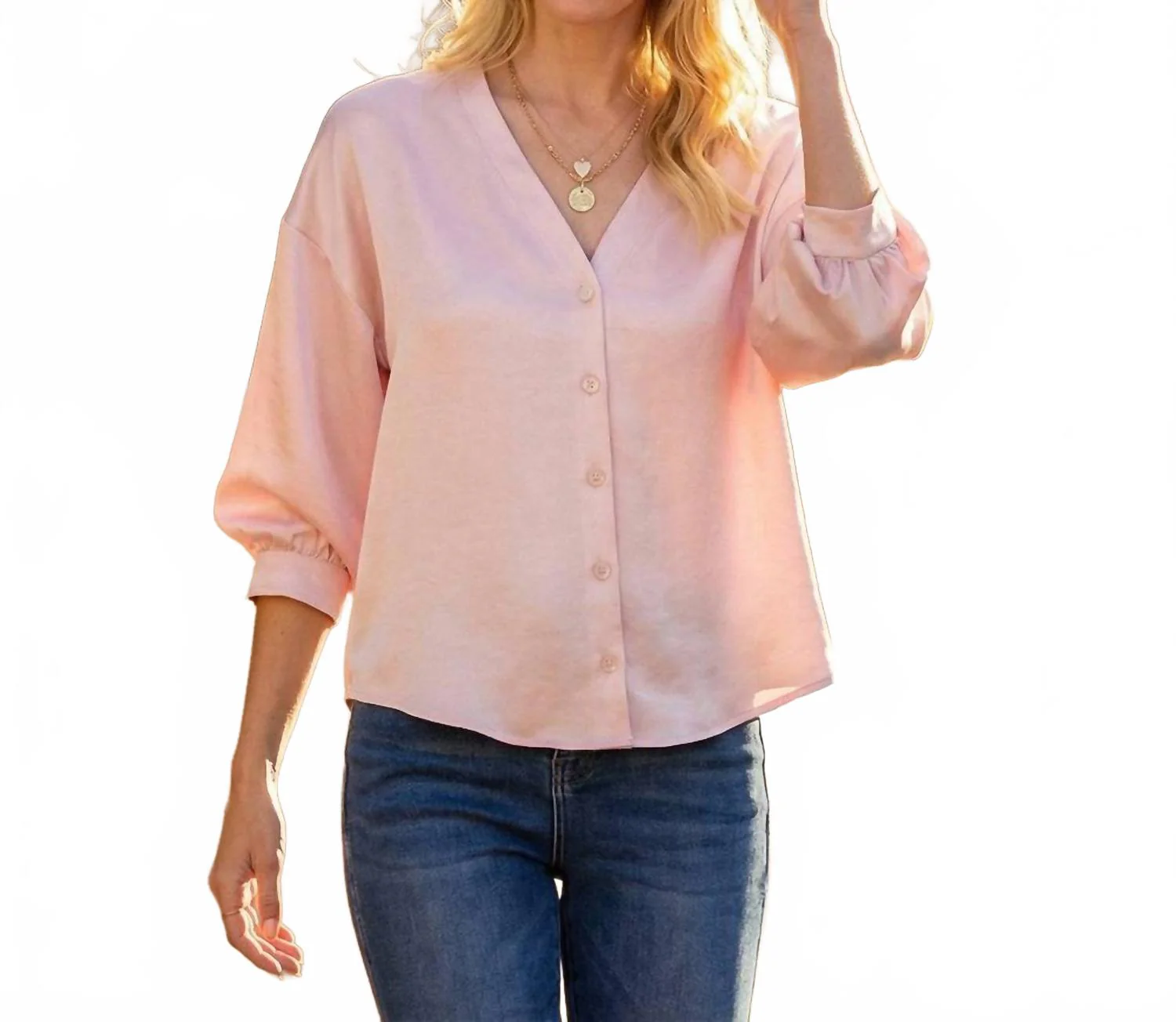 Lantern Sleeve Satin Top In Pink - Image 4