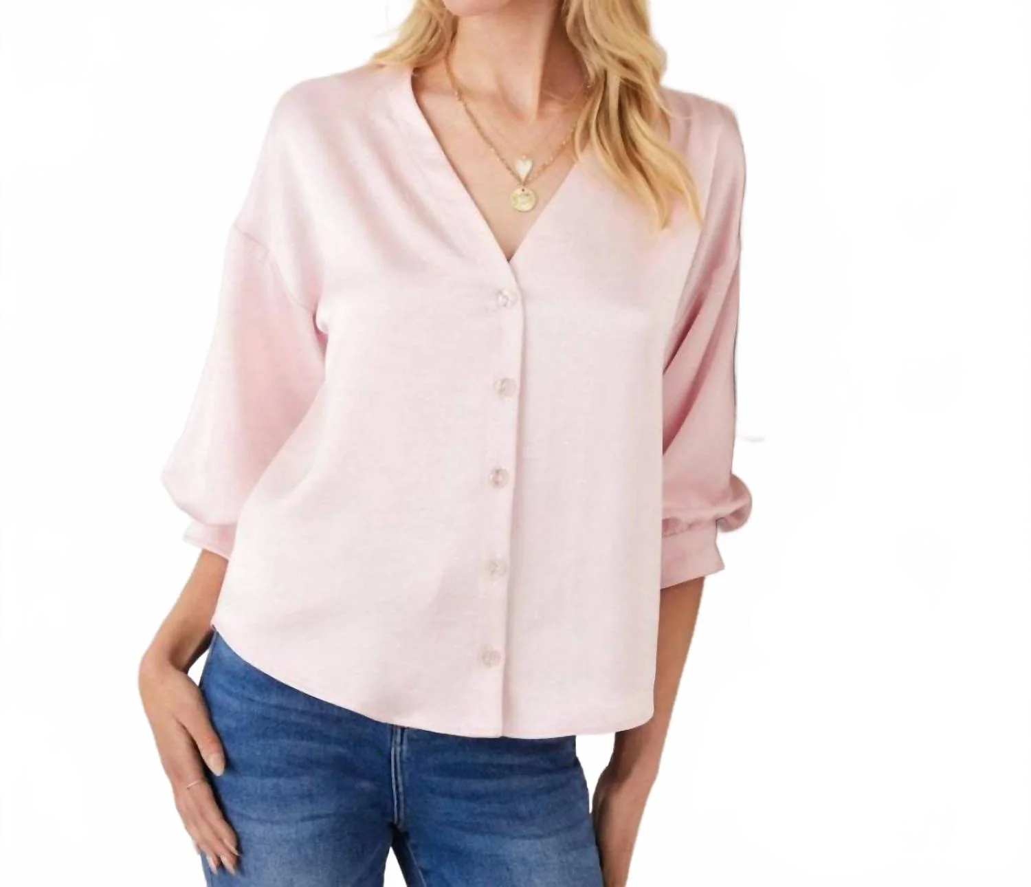 Lantern Sleeve Satin Top In Pink - Image 5