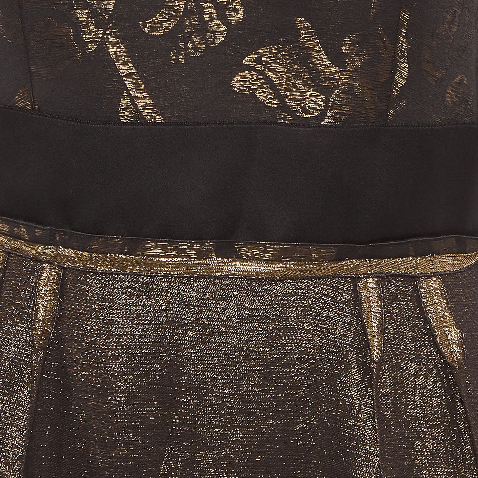 Lanvin Black/gold Metallic And Satin Sleeveless Mini Dress - Image 4