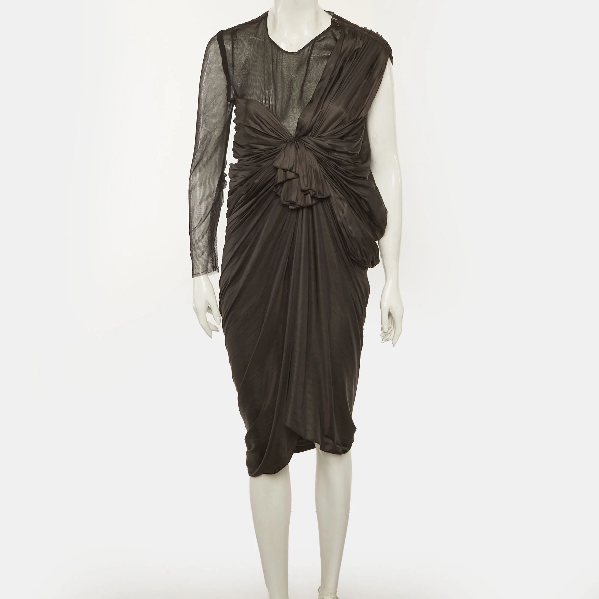 Lanvin Black Satin Bow Detail Plisse Mini Dress - Image 2