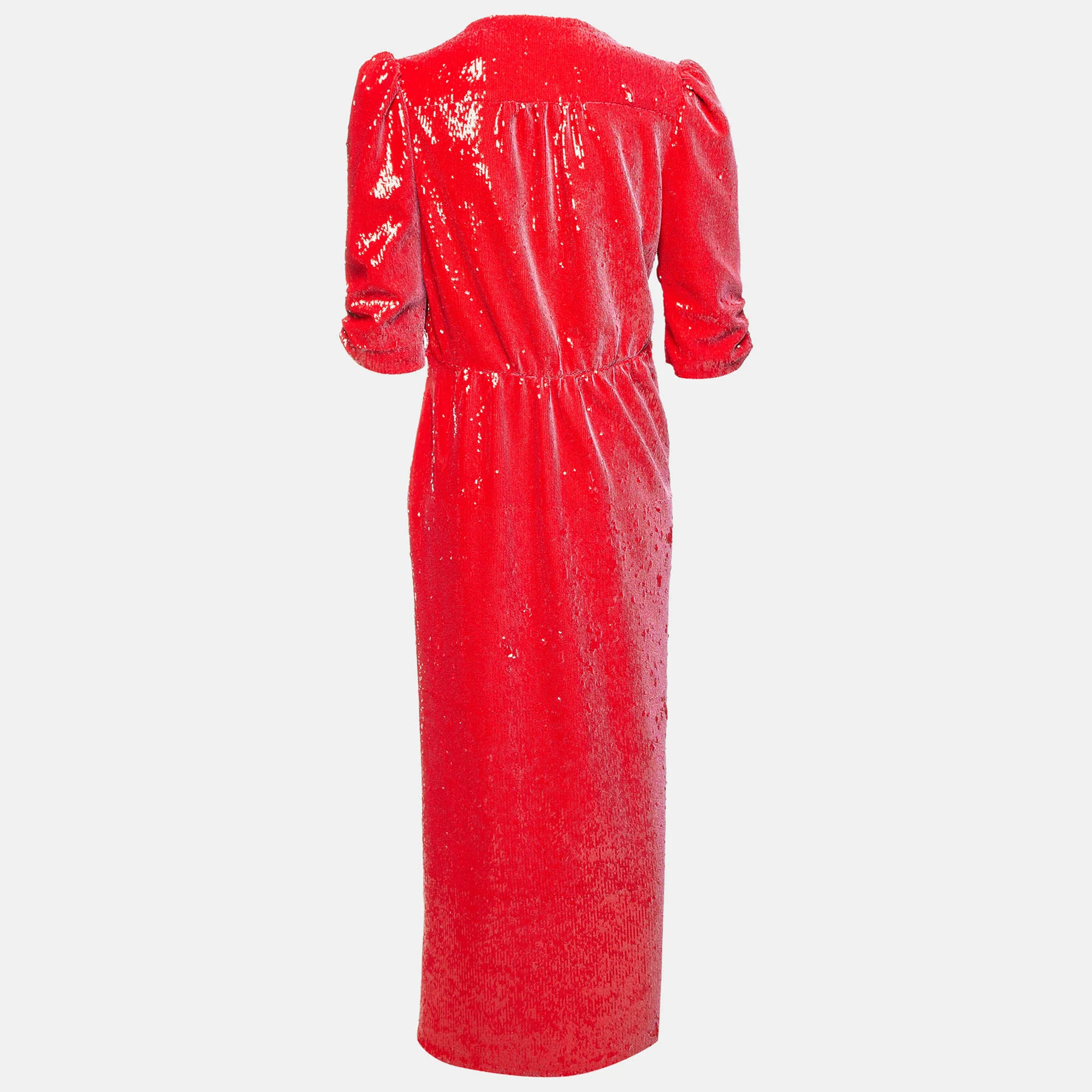 Lanvin Red Sequins Quarter Sleeve Zip Up Midi Dress - Image 3