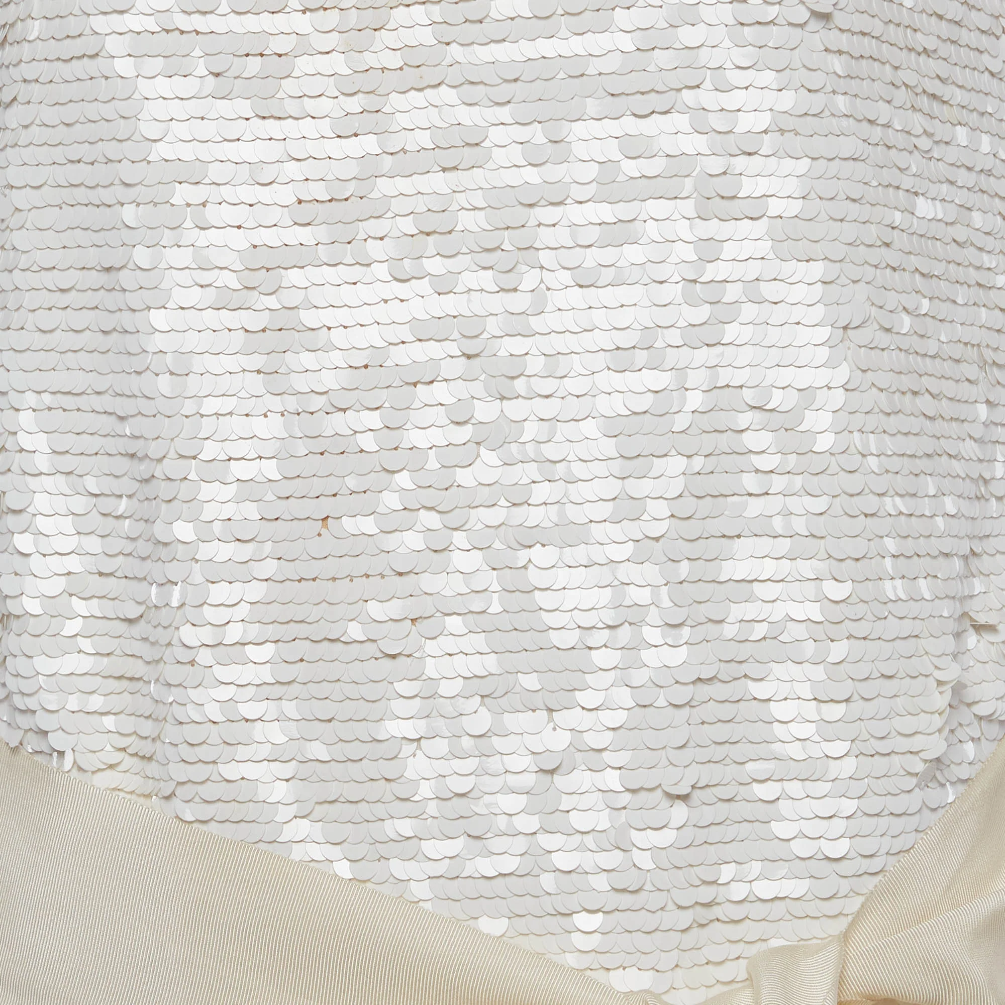 Lanvin White Crepe Sequins Crew Neck Mini Dress - Image 4