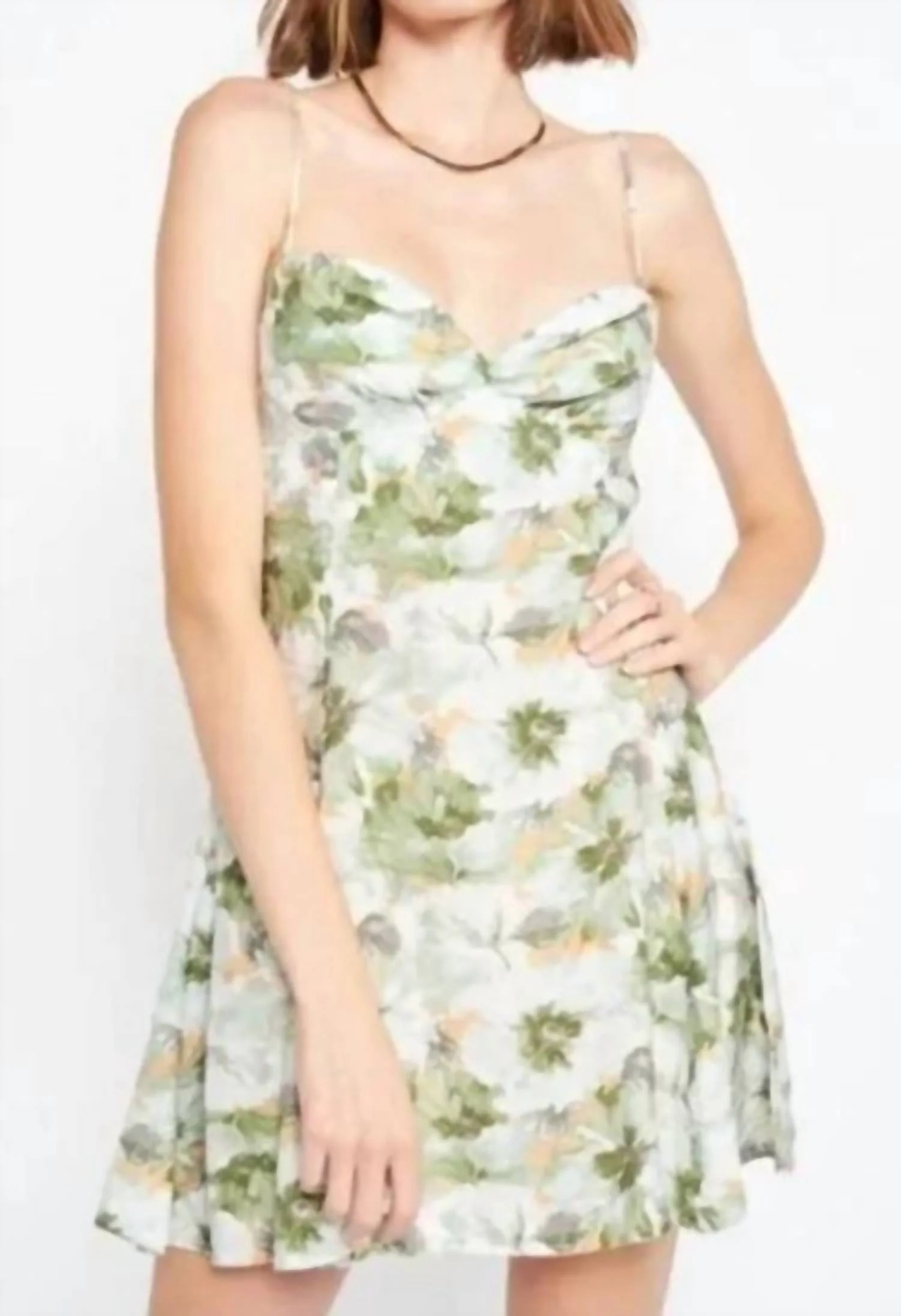 Lario Floral Sweetheart Mini Dress In Green Pastel