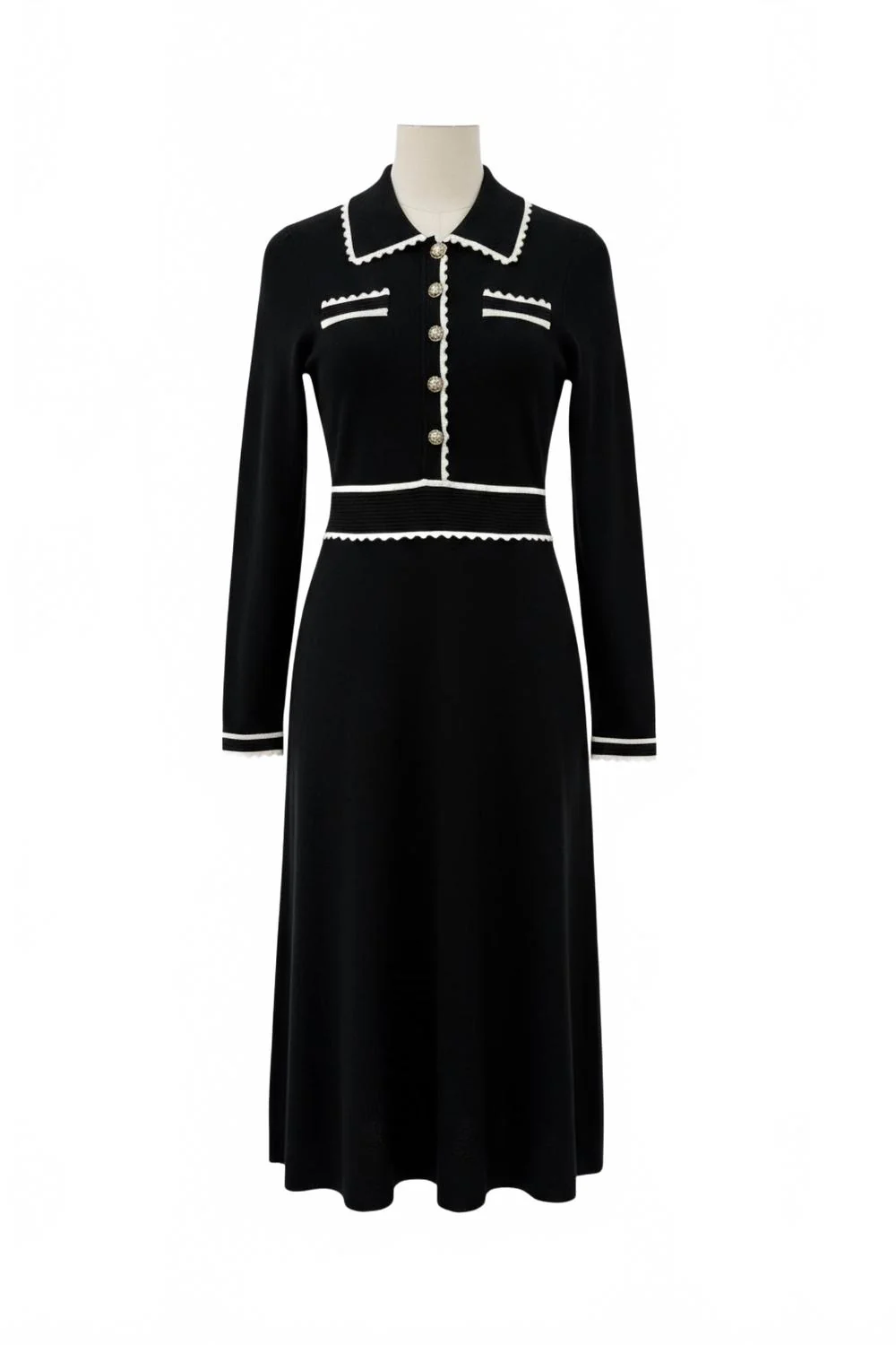 Laurie Knit Midi Dress In Black White Trim - Image 3