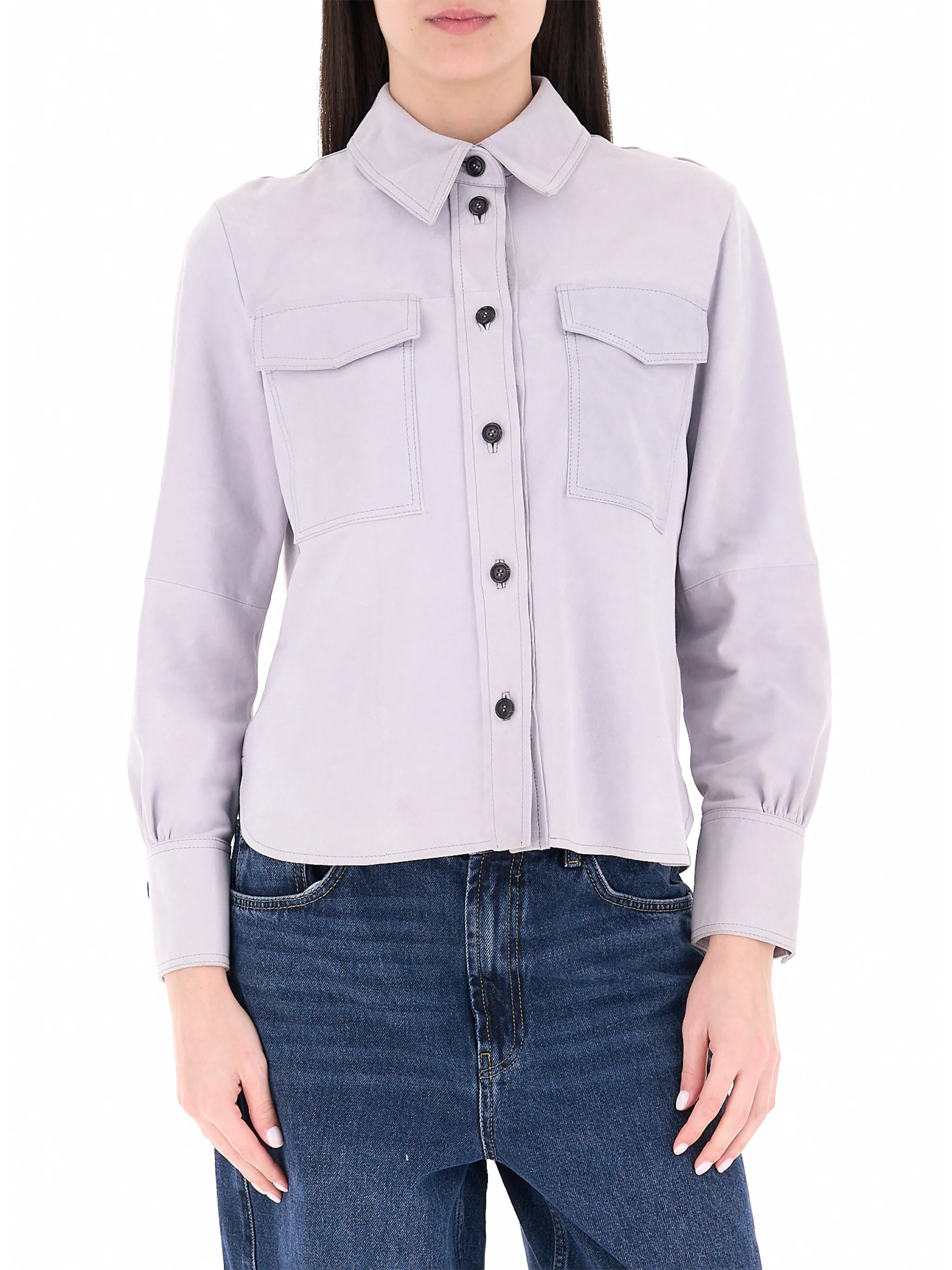 Lavender Mllapogeo Cropped Cotton Shirt Jacket