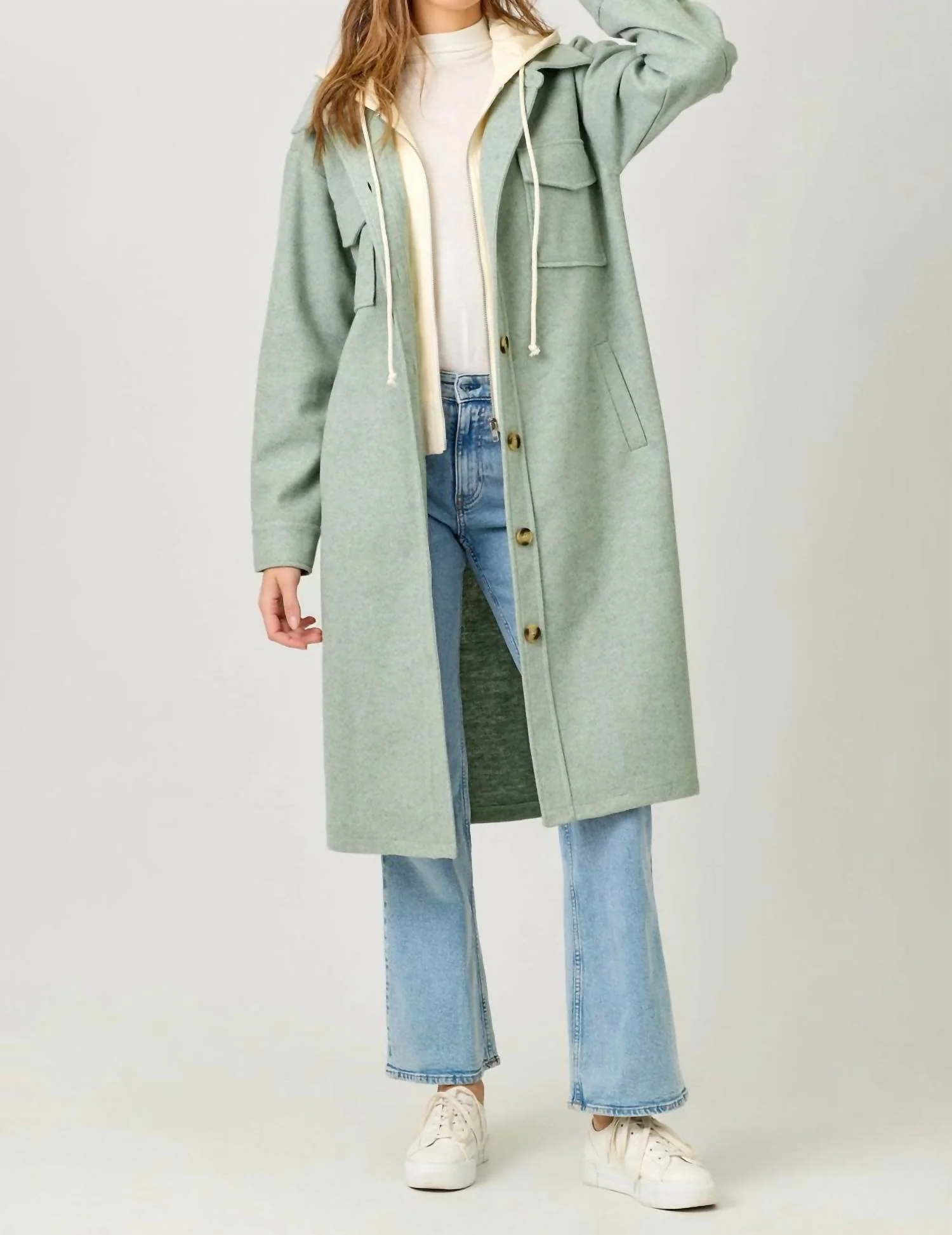 Layered Long Hoodie In Seafoam