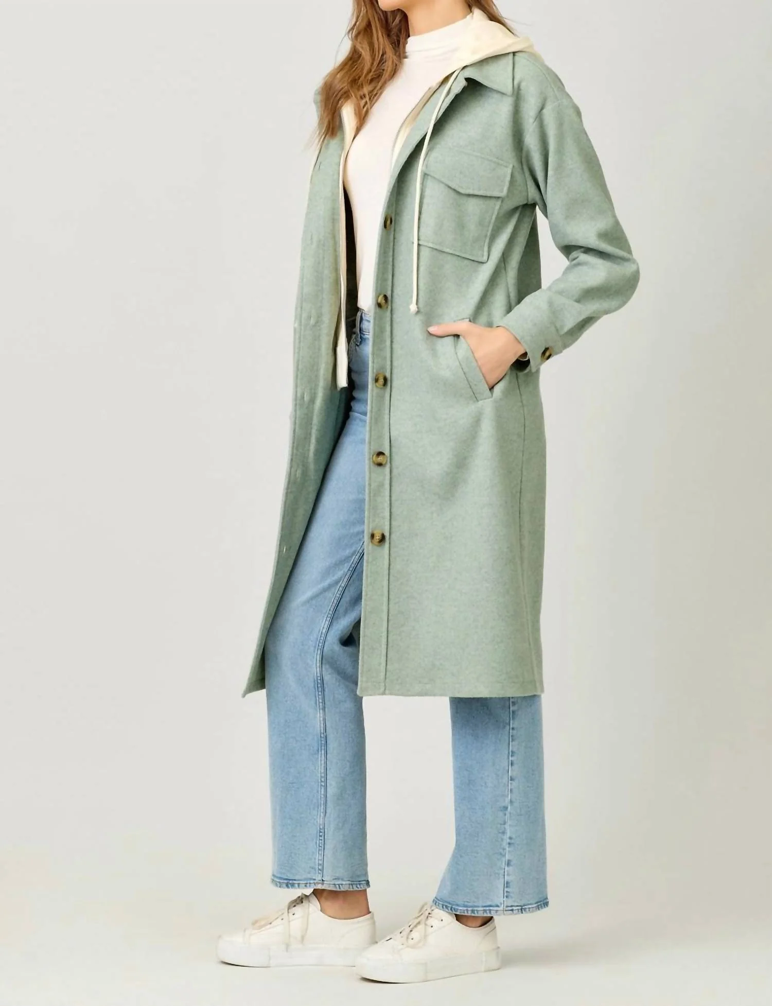 Layered Long Hoodie In Seafoam - Image 2