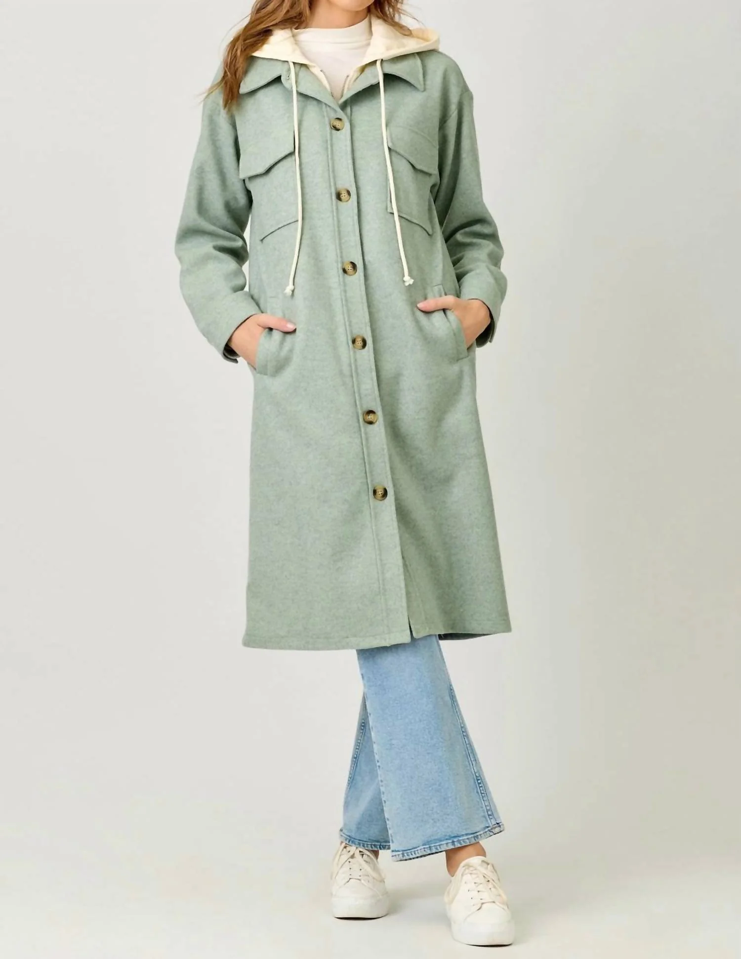 Layered Long Hoodie In Seafoam - Image 3