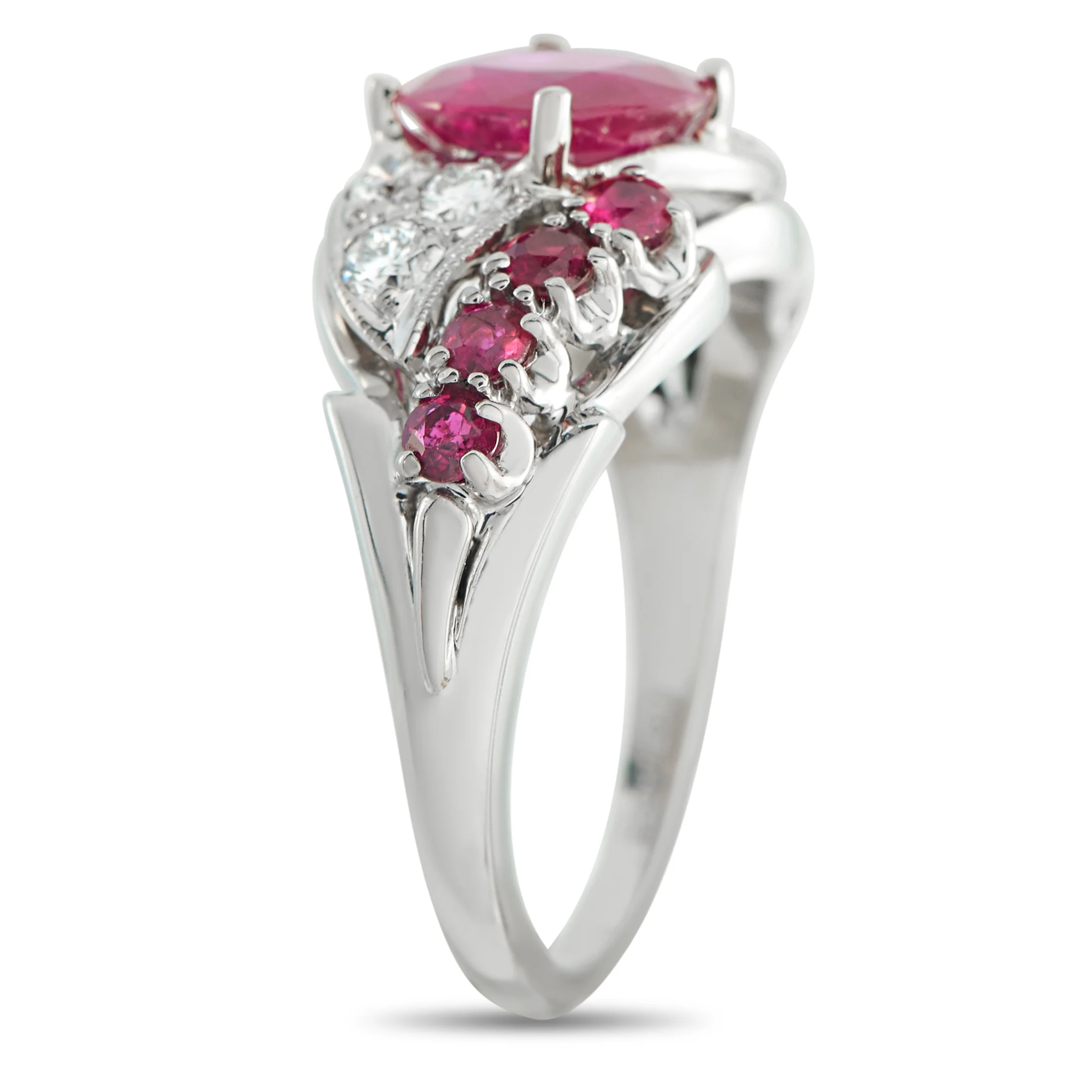 LB Exclusive 18K White Gold 0.24ct Diamond and Ruby Ring MF21-051826 - Image 2