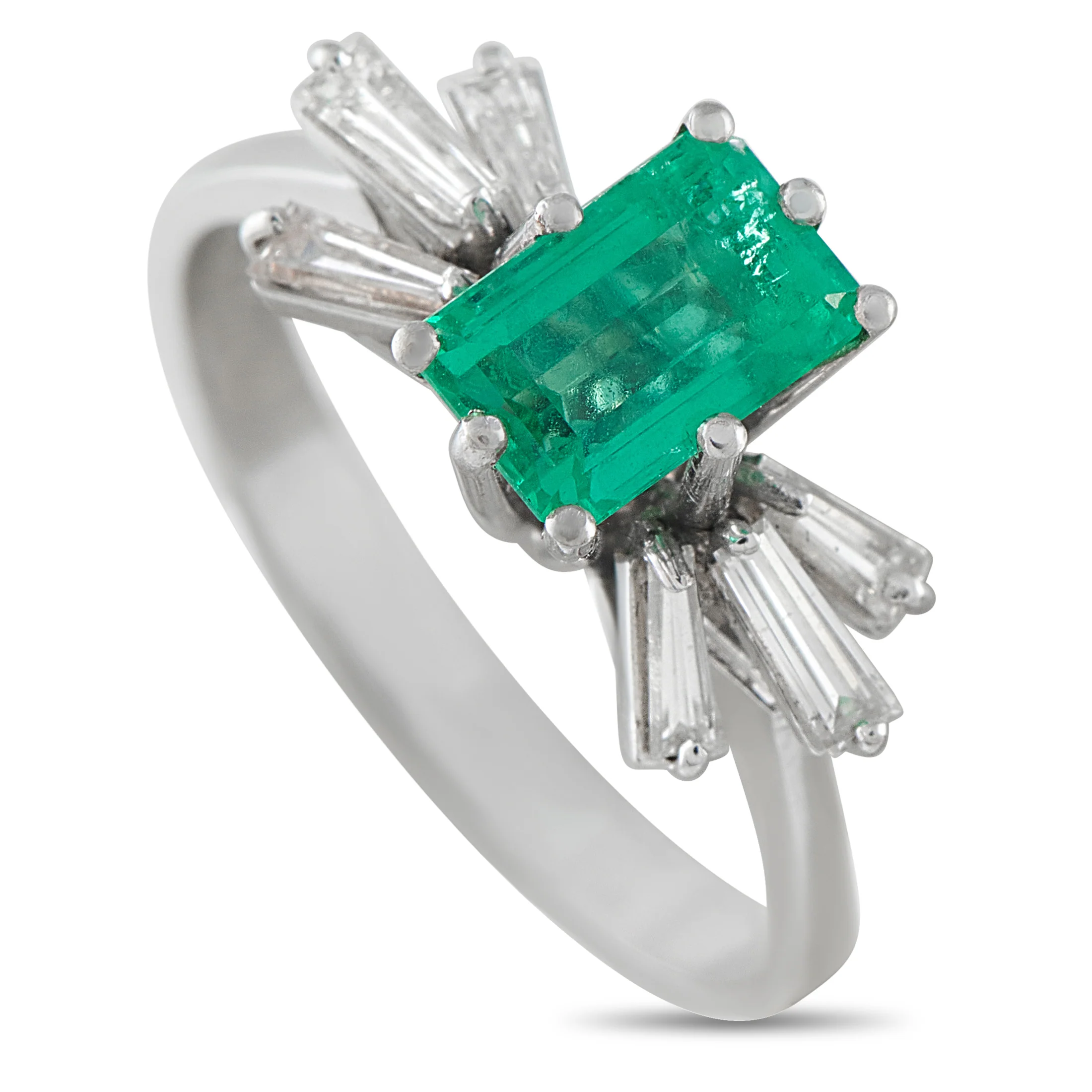 LB Exclusive 18K White Gold 0.65ct Diamond and Emerald Ring MF31-051526