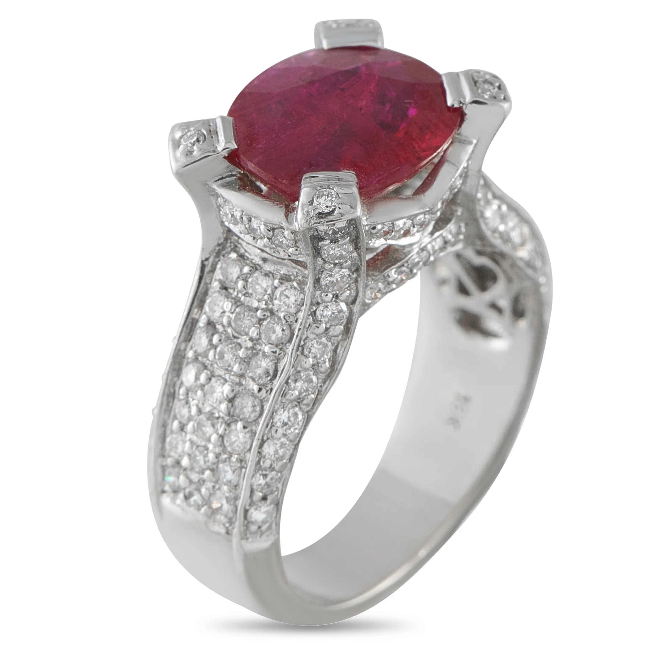 LB Exclusive 18K White Gold Diamond and Ruby Ring MF32-051526 - Image 2