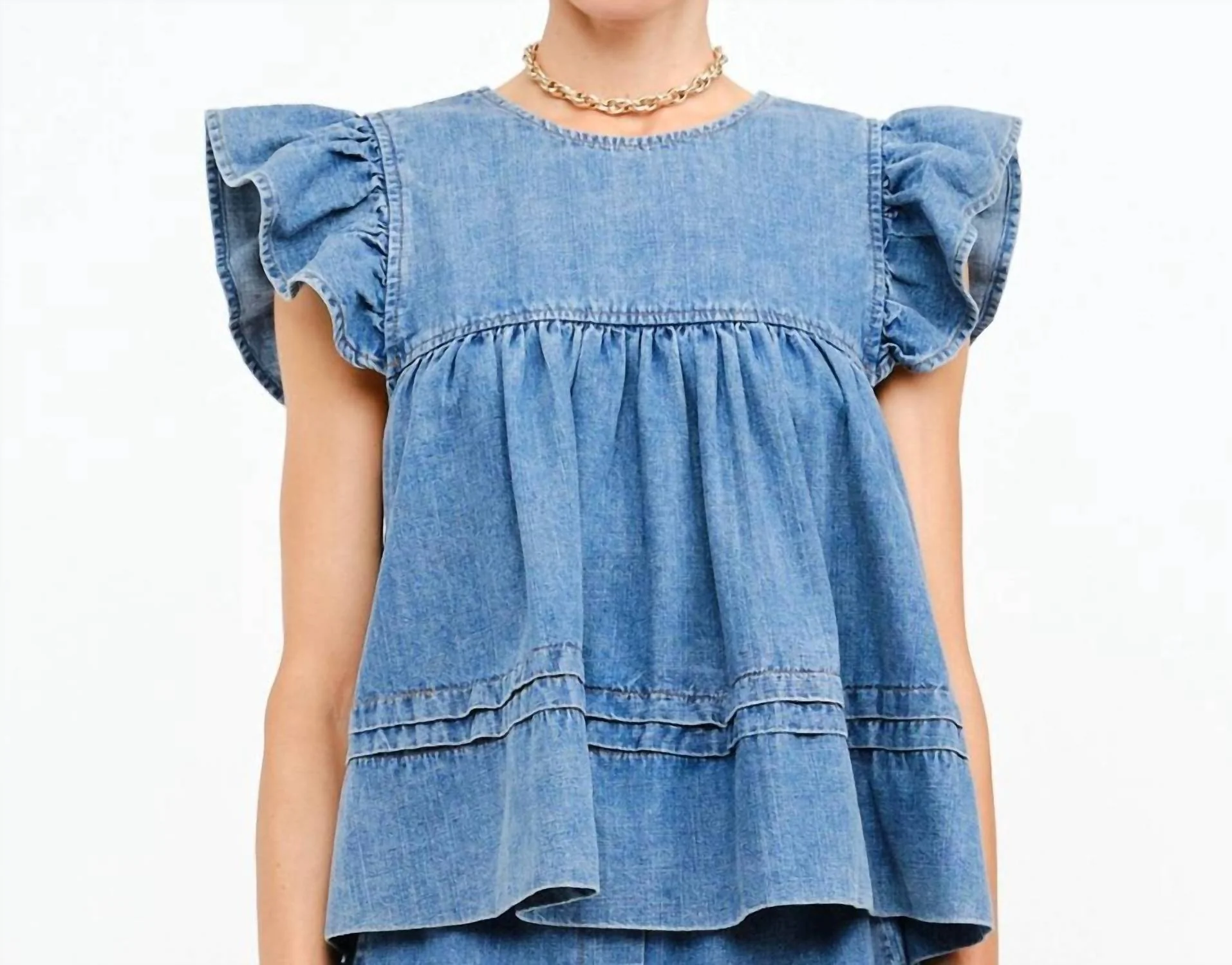 Leah Babydoll Top In Denim
