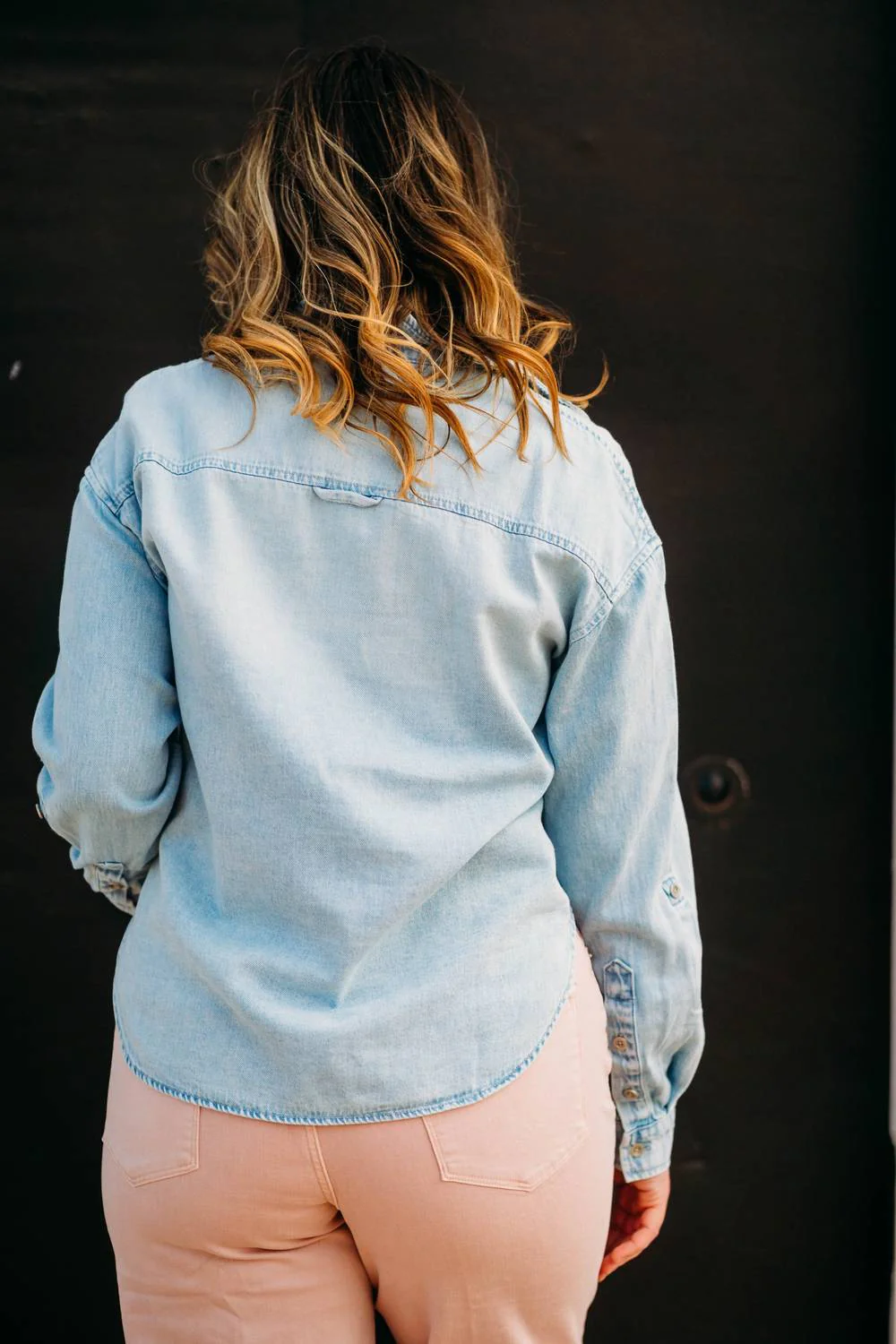 Leighton Button Down With Patch Shirt In Light Wash - Image 4