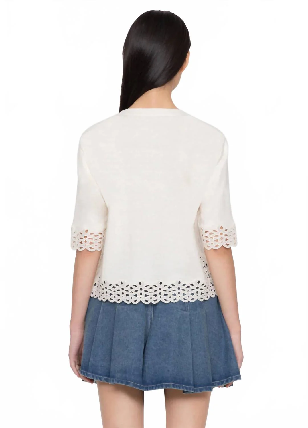 Leila Eyelet Short Sleeve Sweater In Cream - Image 3