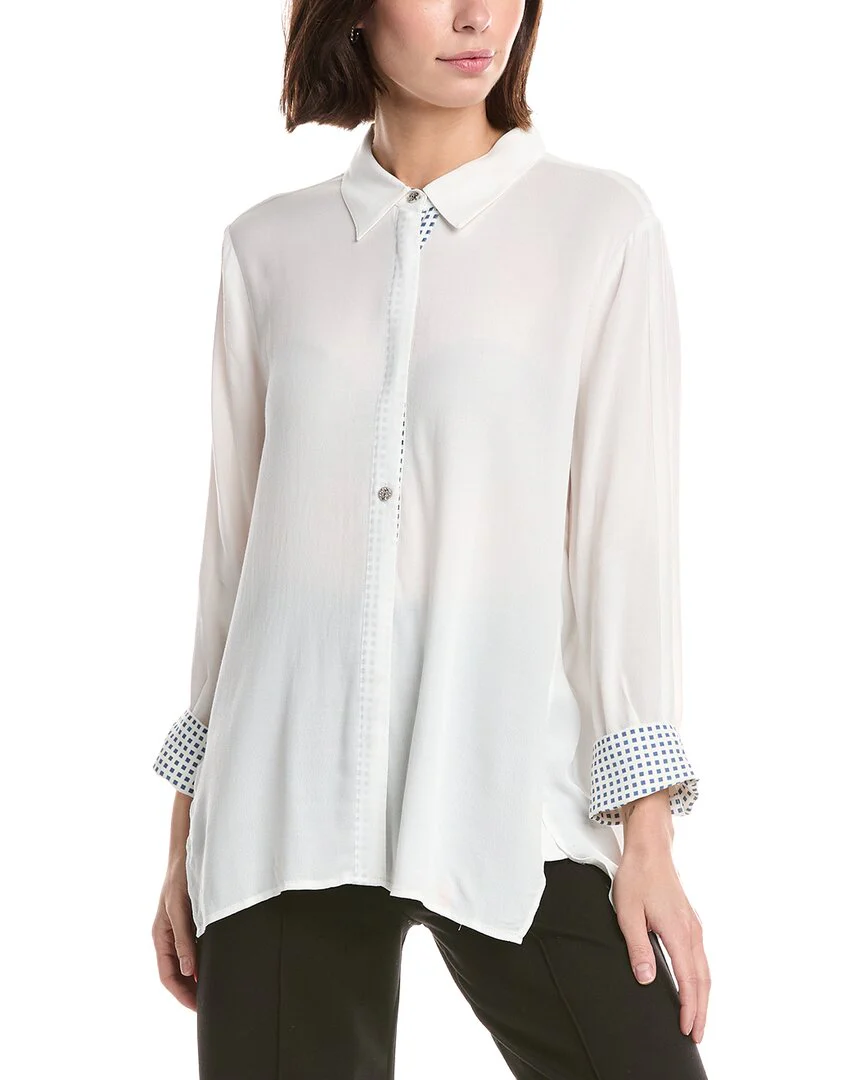 Lemon Grass 3/4-Sleeve Button Down Blouse