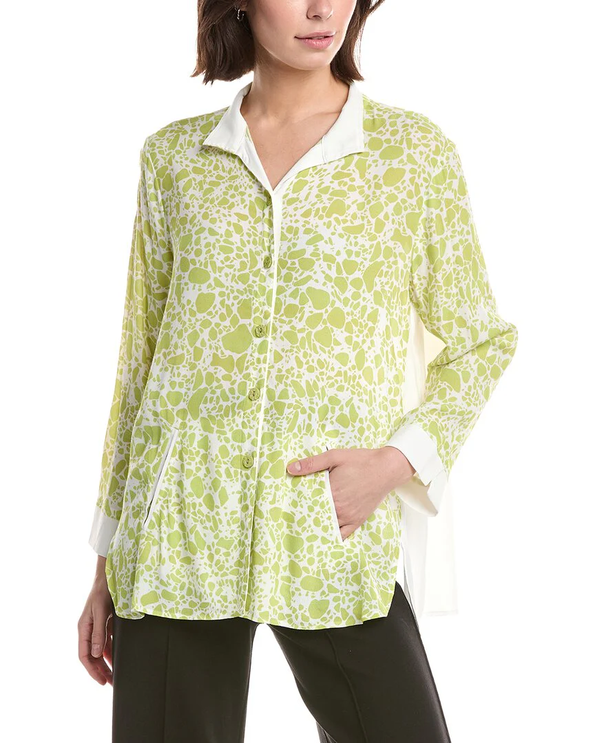 Lemon Grass Flip Collar Button Down Blouse