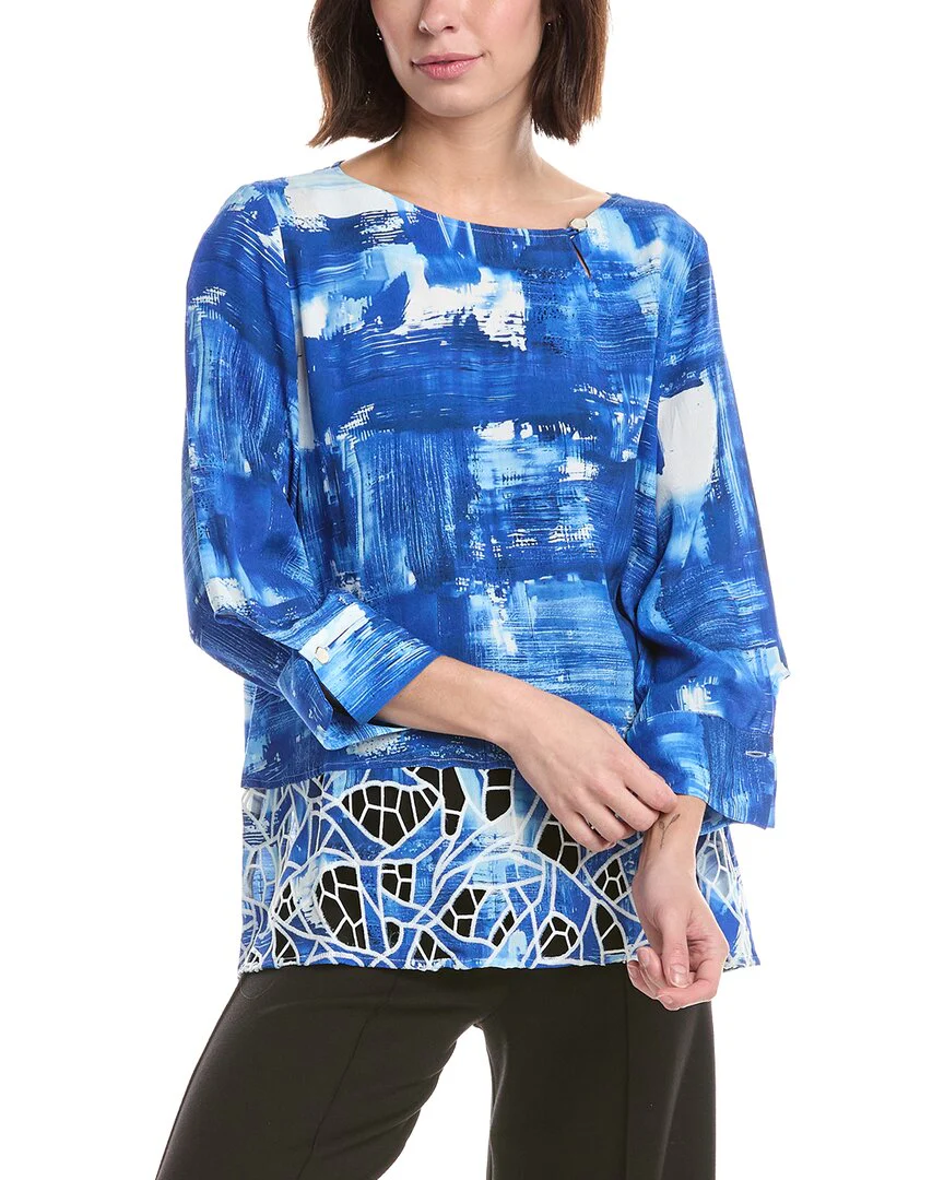 Lemon Grass Printed Eyelet Contrast Blouse