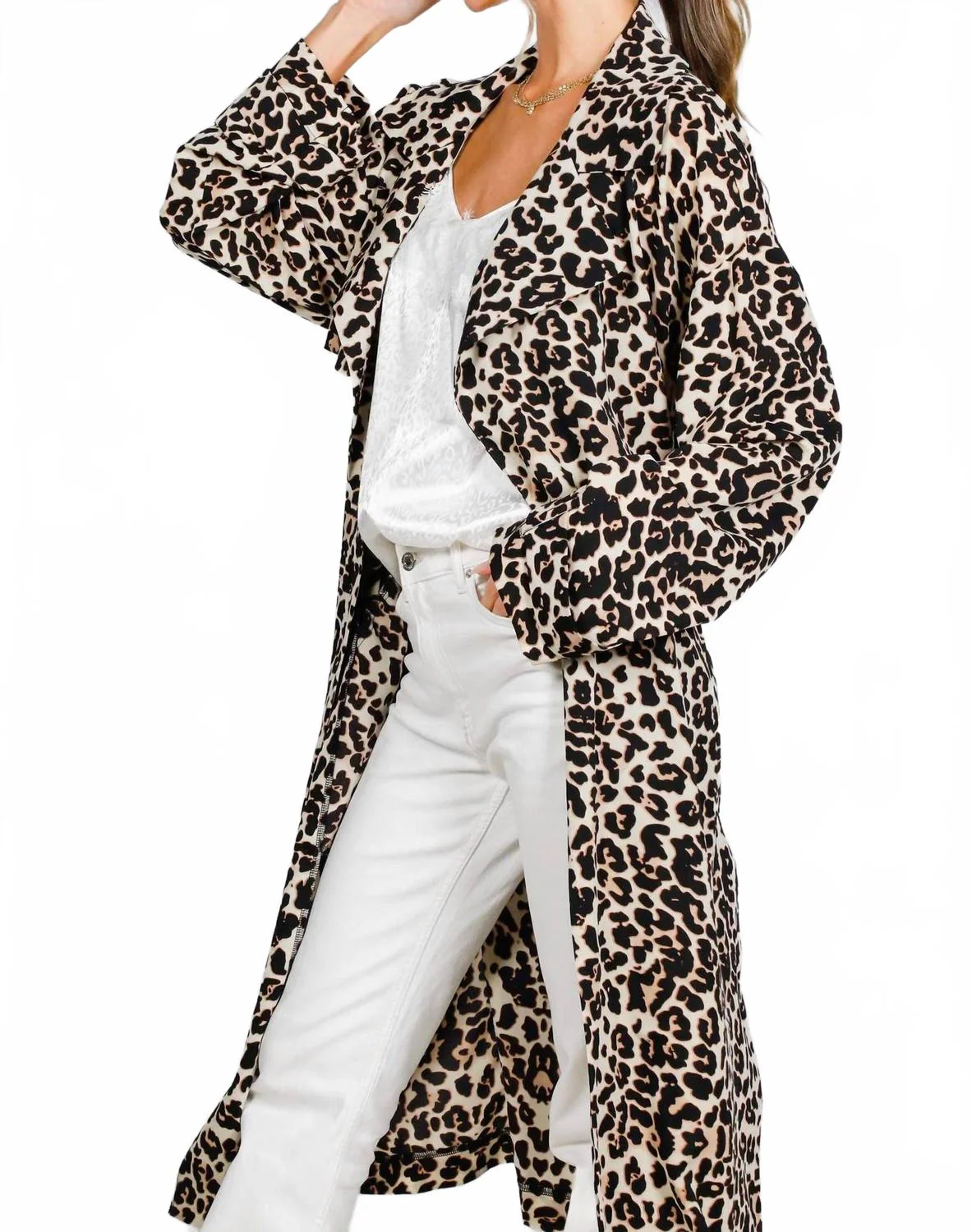 Leopard Print Belted Trench Coat In Brown - Image 2