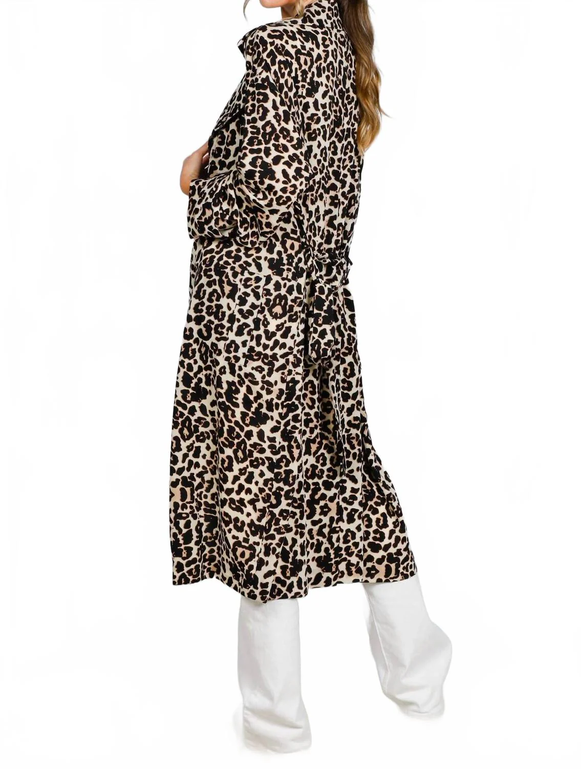 Leopard Print Belted Trench Coat In Brown - Image 3