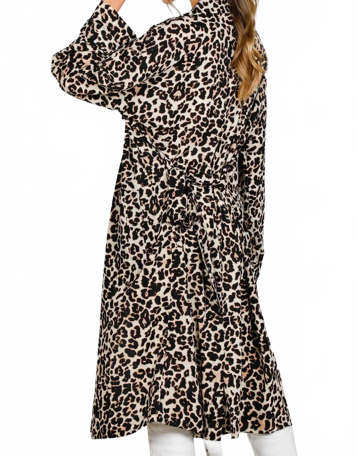 Leopard Print Belted Trench Coat In Brown - Image 4