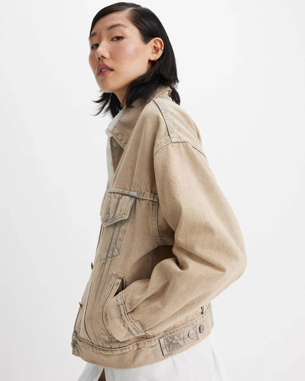 Levi's 90's Trucker Jacket Women's Beige Denim Long Sleeve Flap Pocket GBO2139 - Image 4