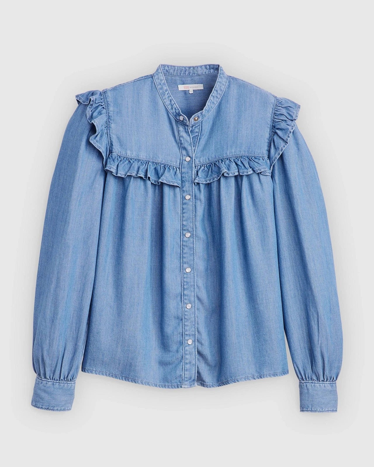 Levi's Gianna Top Women Blue Ruffle Trim Standard Fit Long Sleeve Blouse JAX1 8 - Image 5