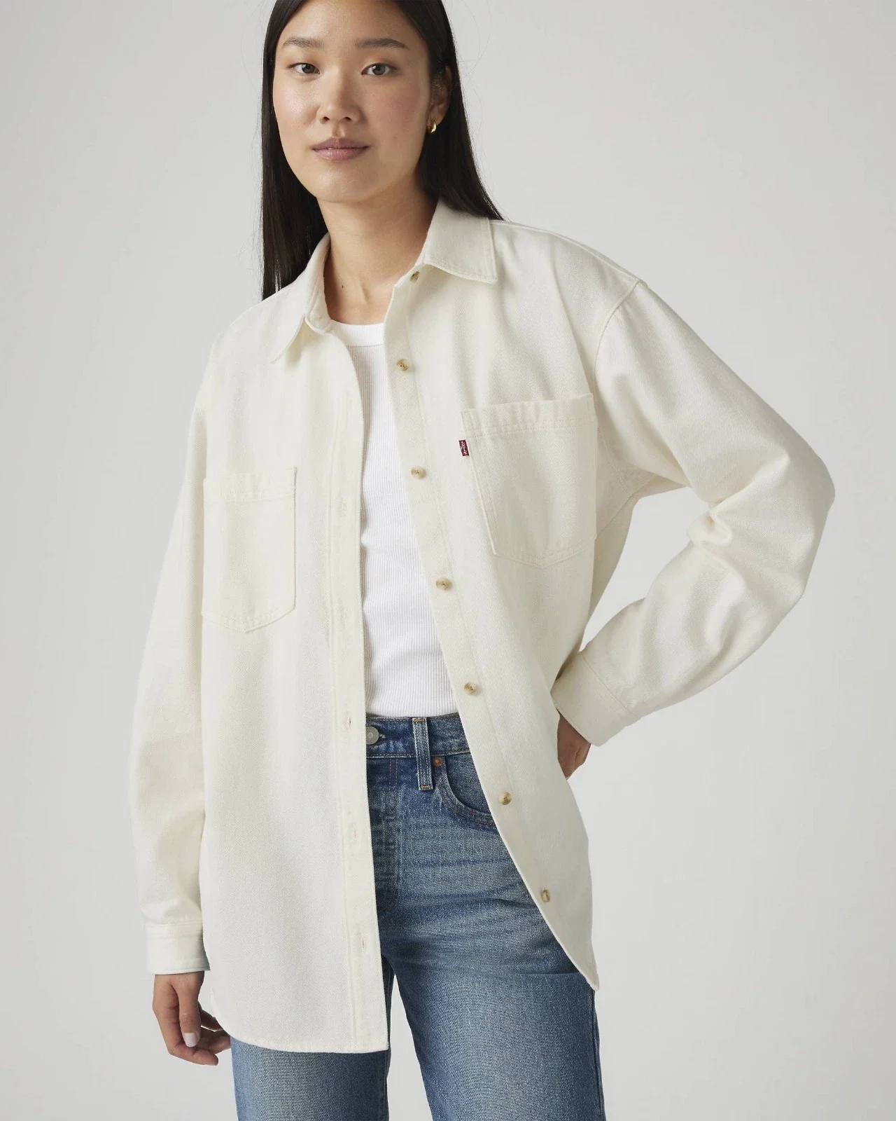 Levi's Iris Overshirt Women's Cream 100% Cotton Button Front Long Sleeve PAL