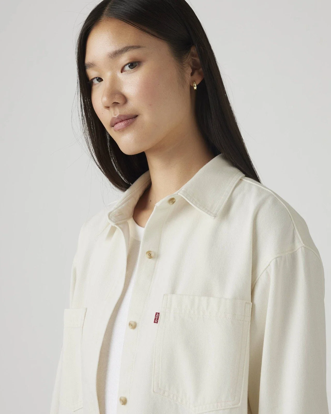 Levi's Iris Overshirt Women's Cream 100% Cotton Button Front Long Sleeve PAL - Image 3
