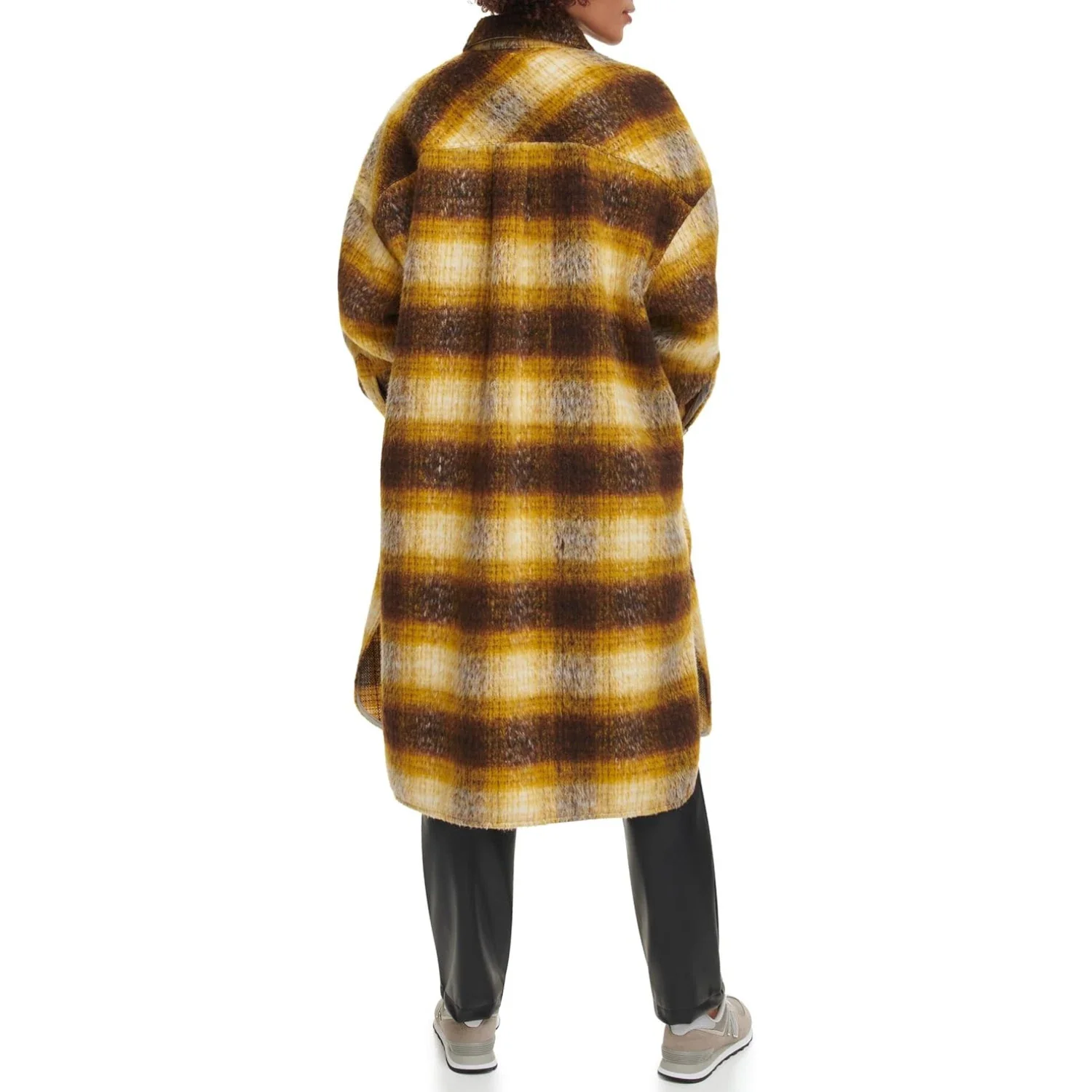 Levi's Longline Shirt Jacket Women's Yellow Brown Plaid Button Front FROG330 - Image 3
