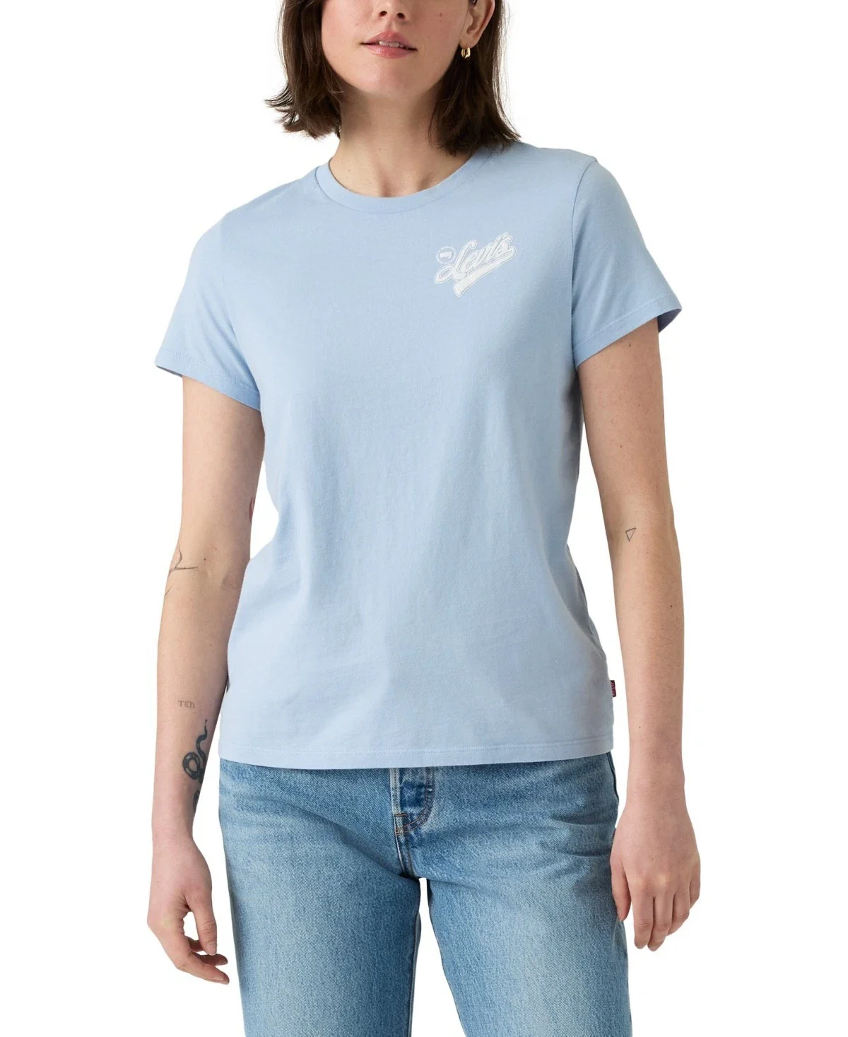 Levi's Perfect T-Shirt Women's Chambray Blue Graphic Print Short Sleeve PAL62 - Image 4