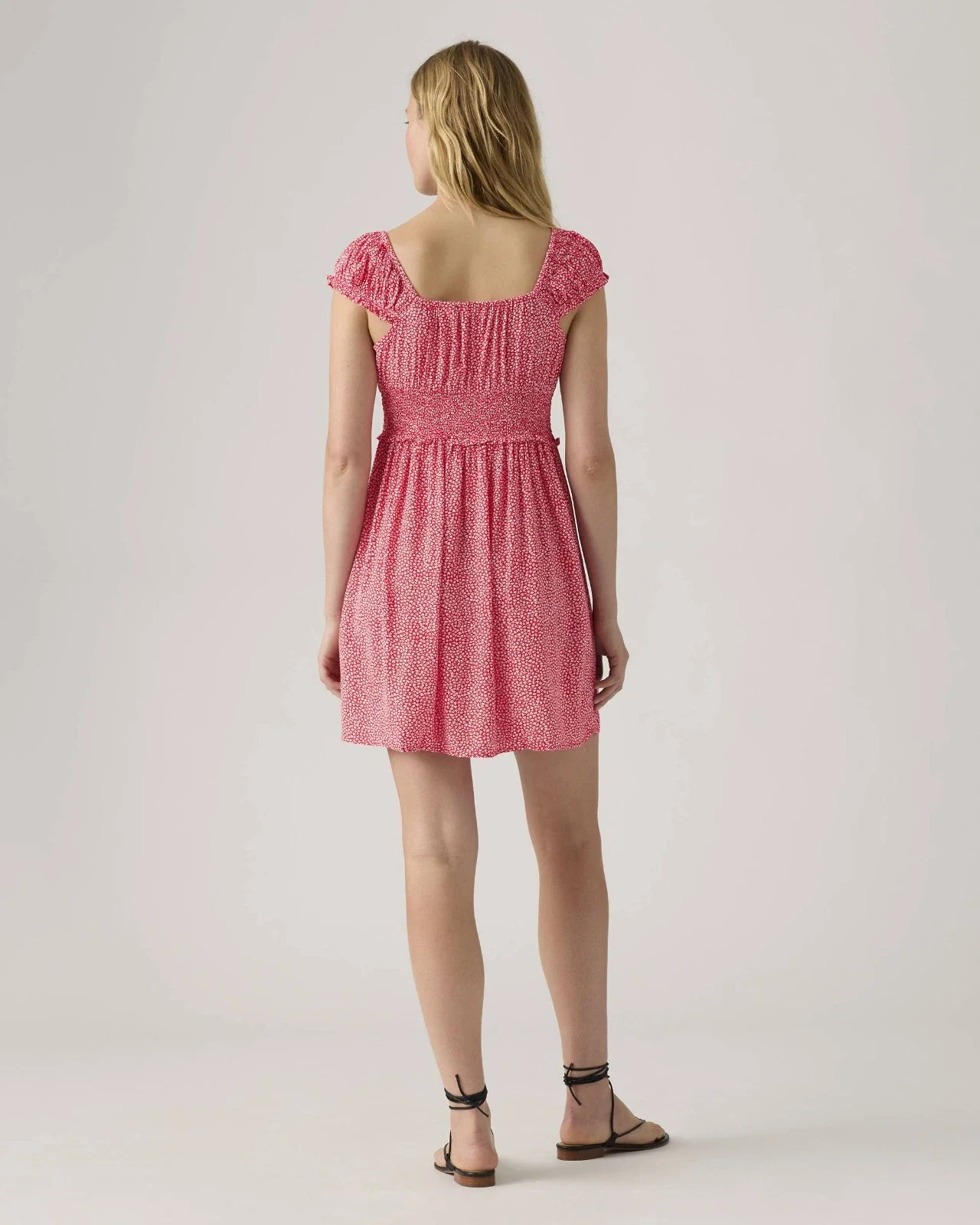 Levi's Yara Crepe Mini Dress Women's Red Floral Ruched Ruffle Sleeve PAL133 - Image 3
