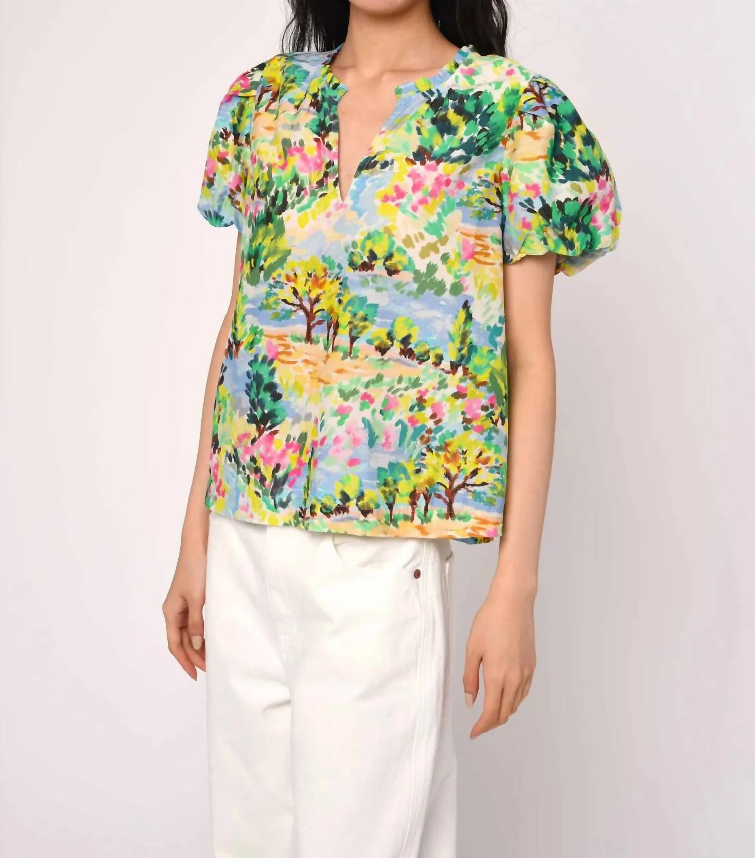 Lia Top In Giverny Garden Print