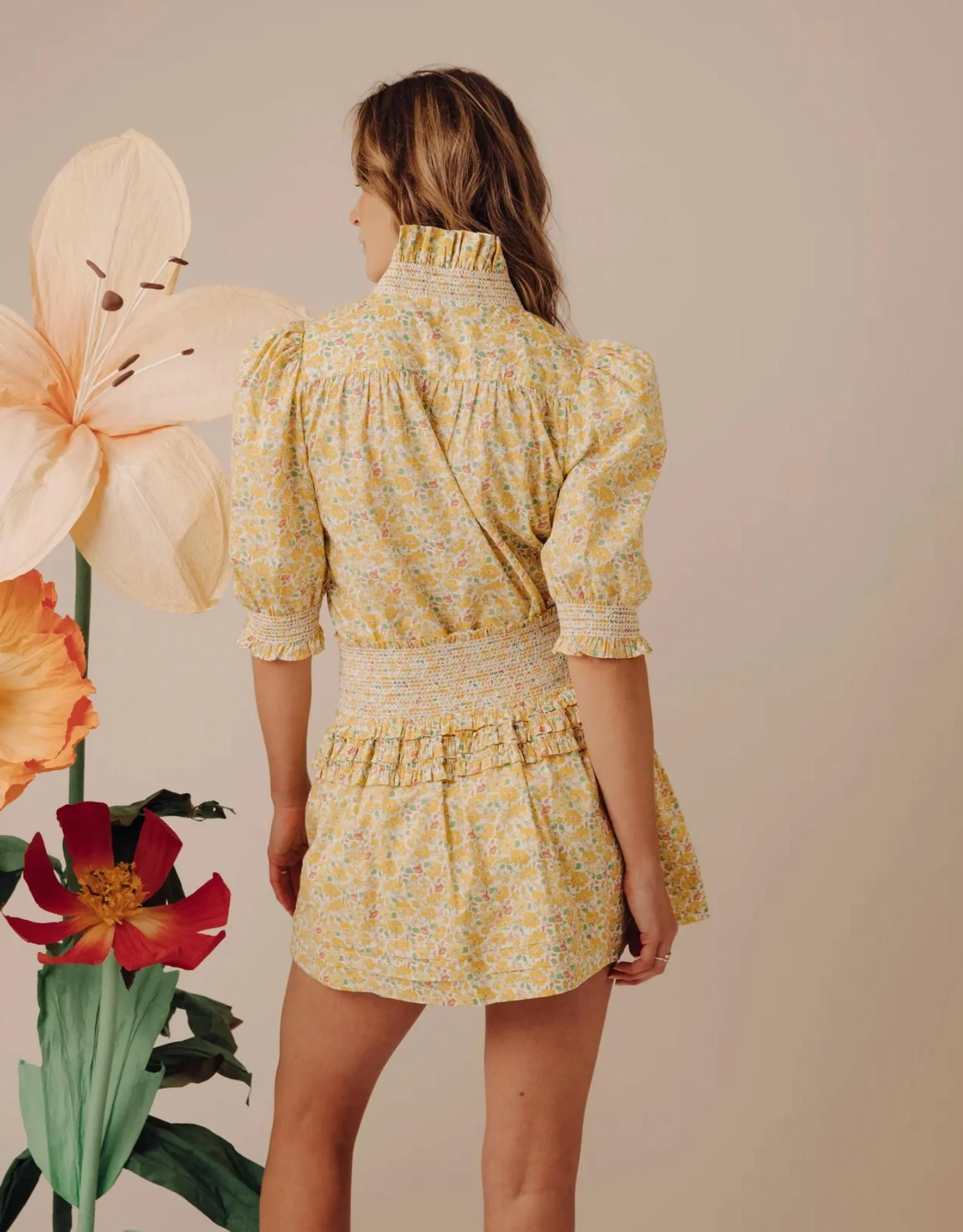 Liberty Fabric Linnia Mini Skirt In Mrs Stoneley Yellow - Image 2