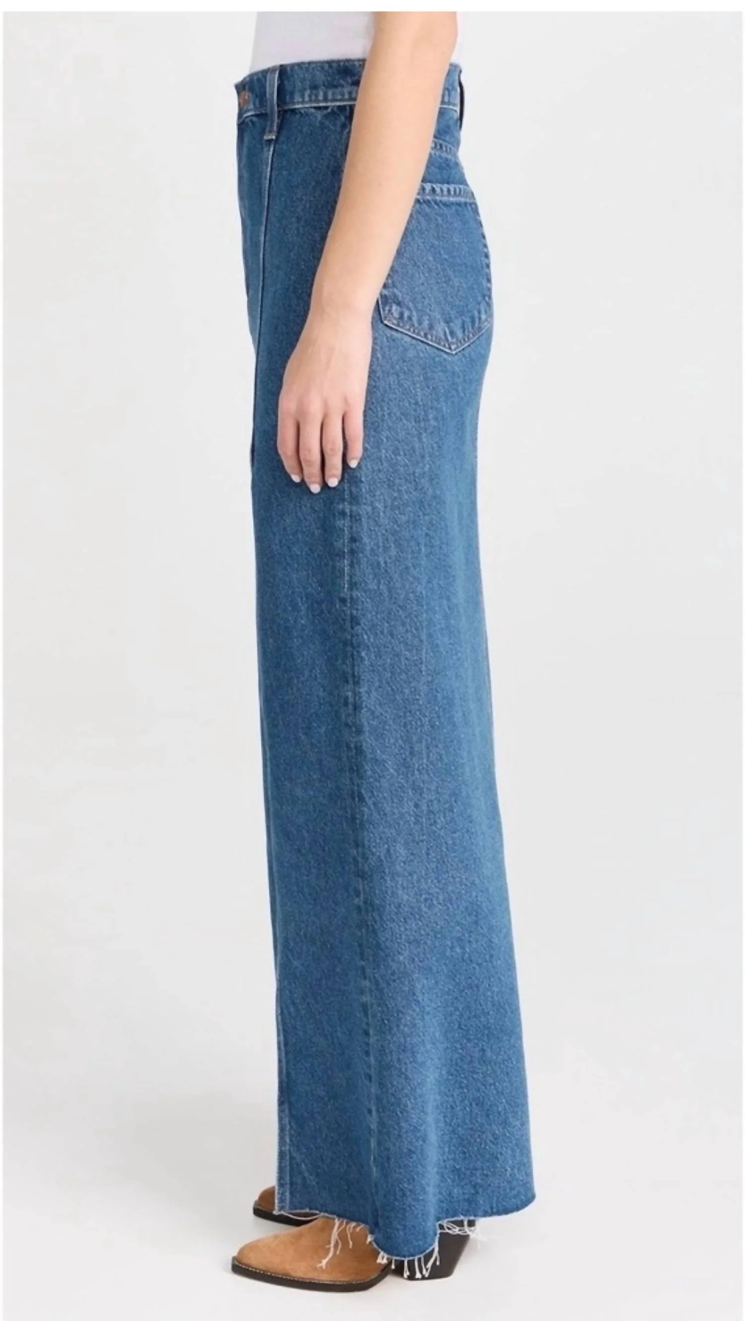 Lickity Split Fray Denim Maxi Skirt In Blue - Image 3