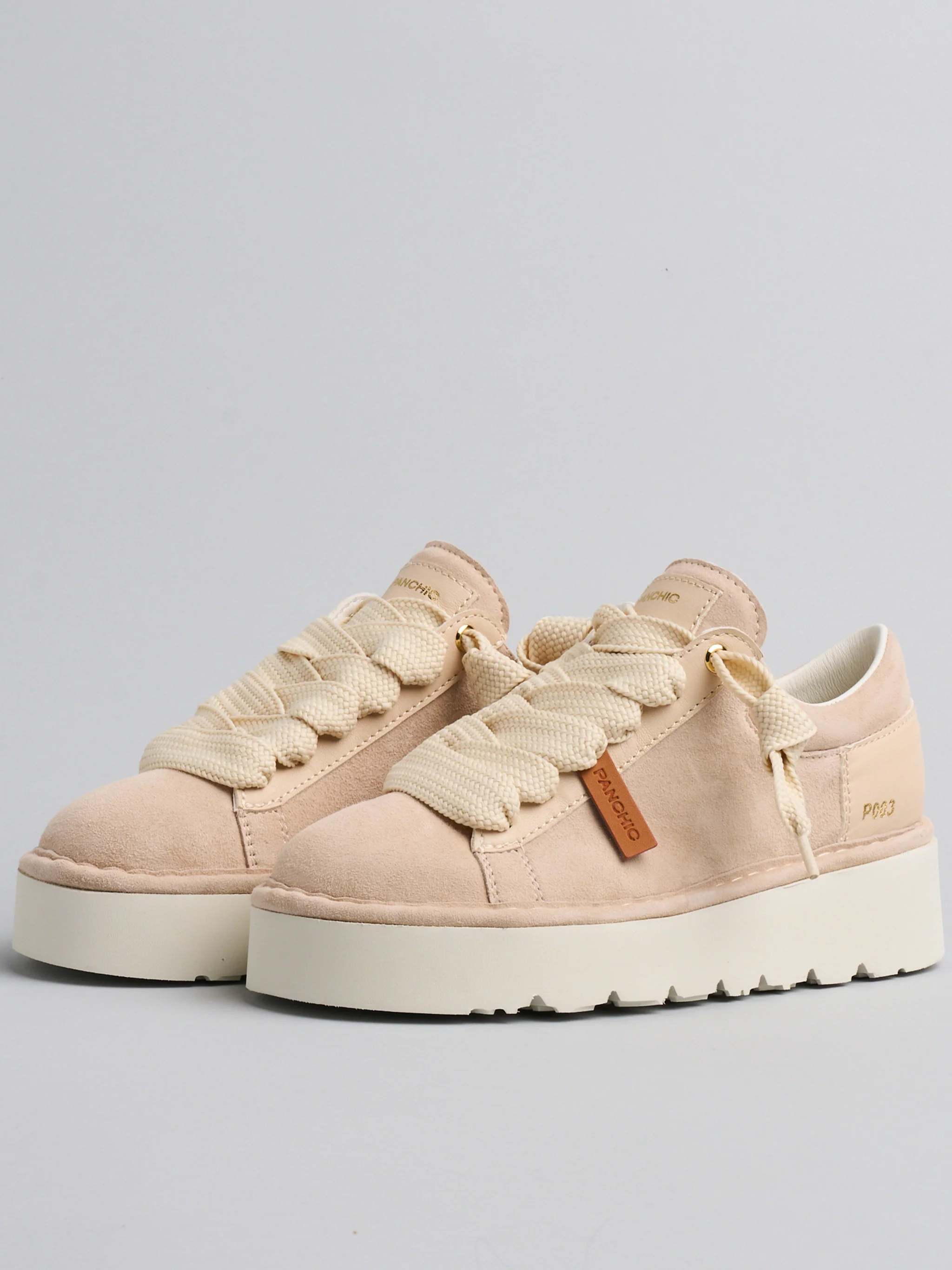 Light Beige Lace Up Suede Sneakers - Image 2