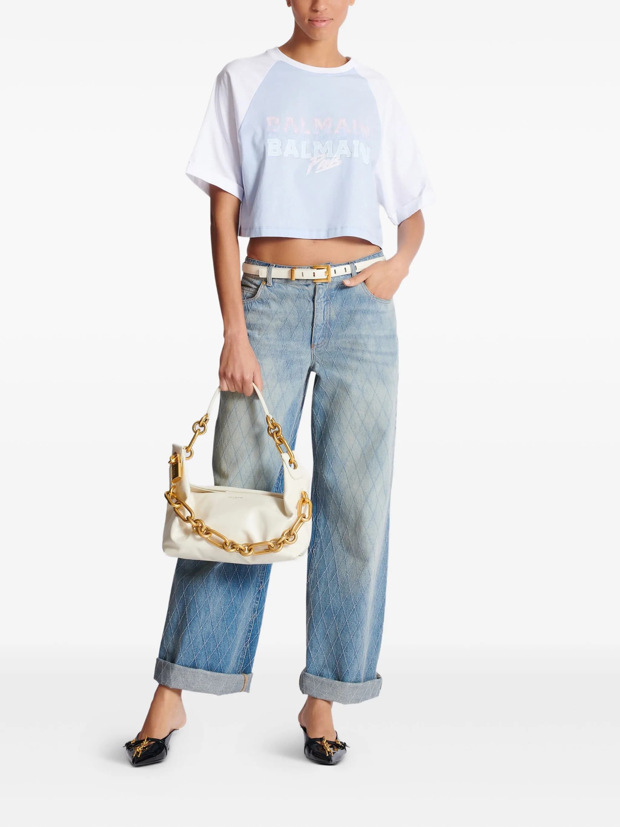 Light Blue Cropped Organic Cotton T-Shirt - Image 3