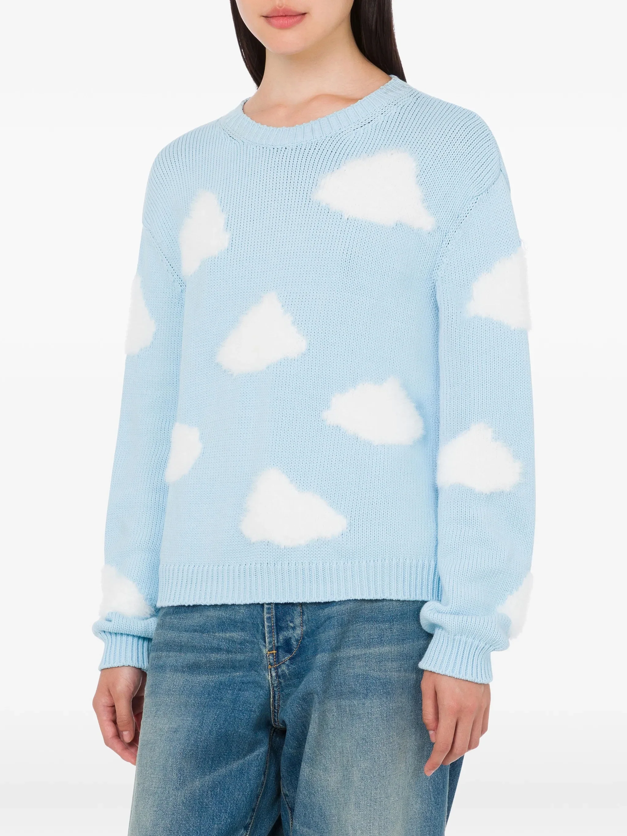 Light Blue Knitted Sweater With Cloud Patterns - Image 3