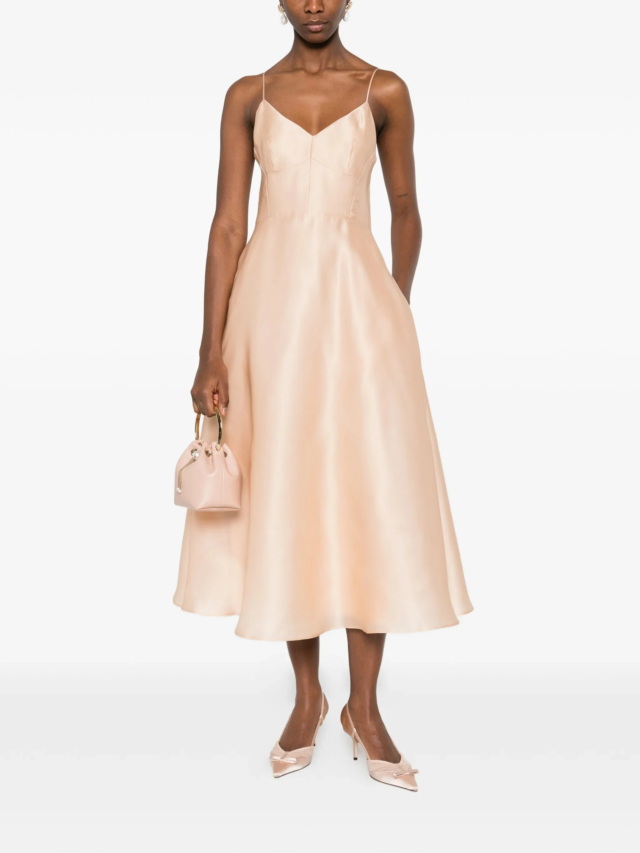 Light Peach Abito Midi Silk Dress - Image 2