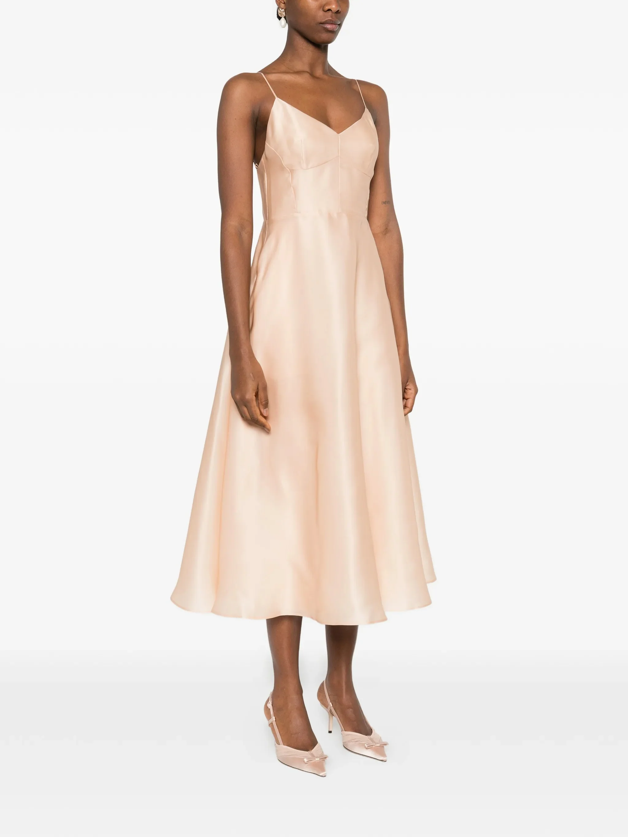 Light Peach Abito Midi Silk Dress - Image 3