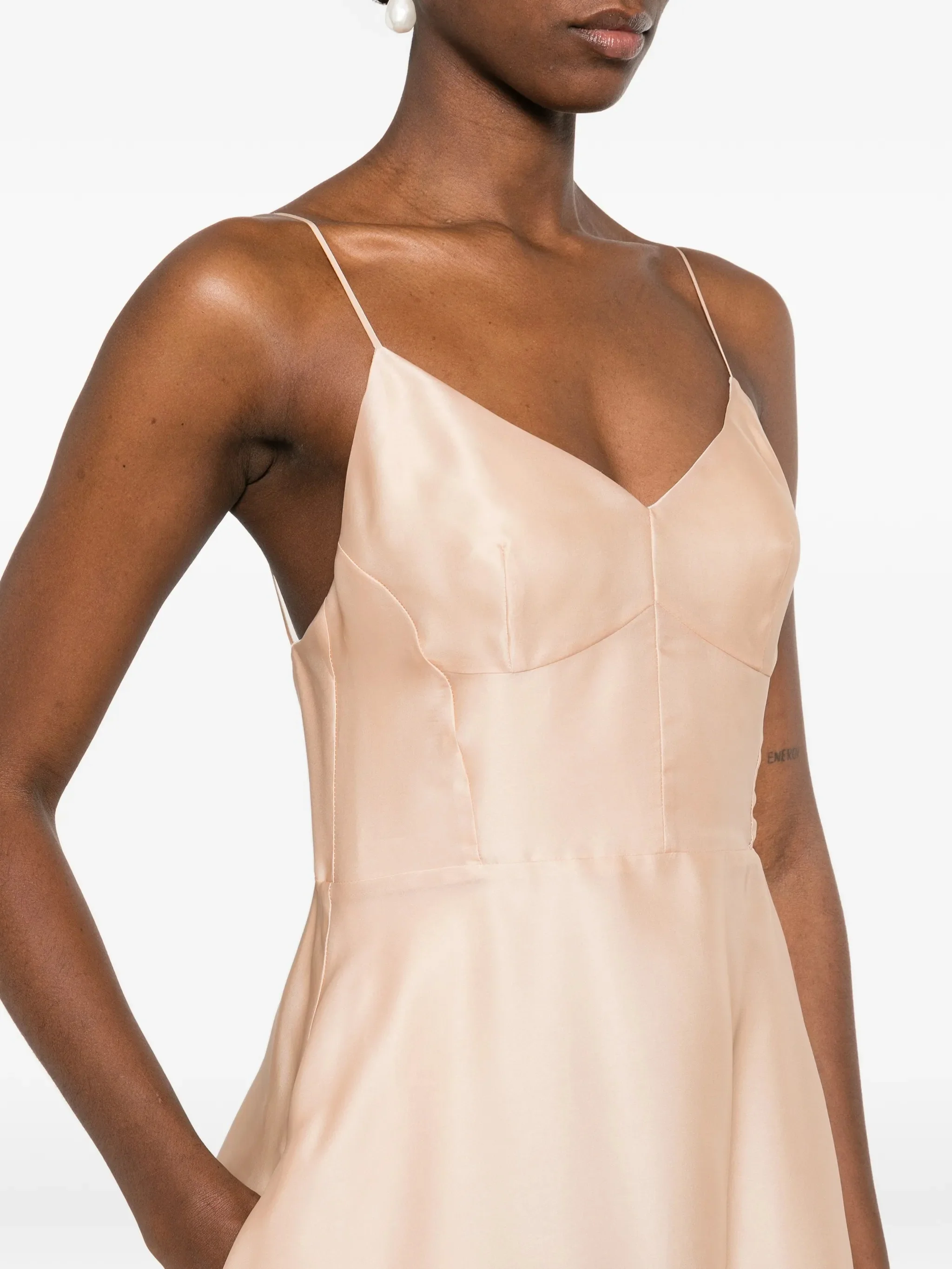 Light Peach Abito Midi Silk Dress - Image 5