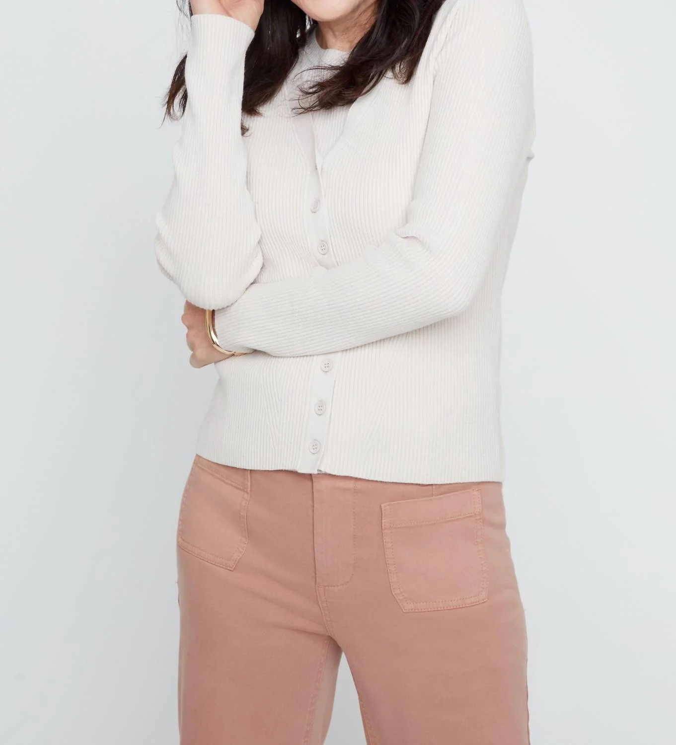 Lightweight Knit Cardigan In Oyster - Image 3