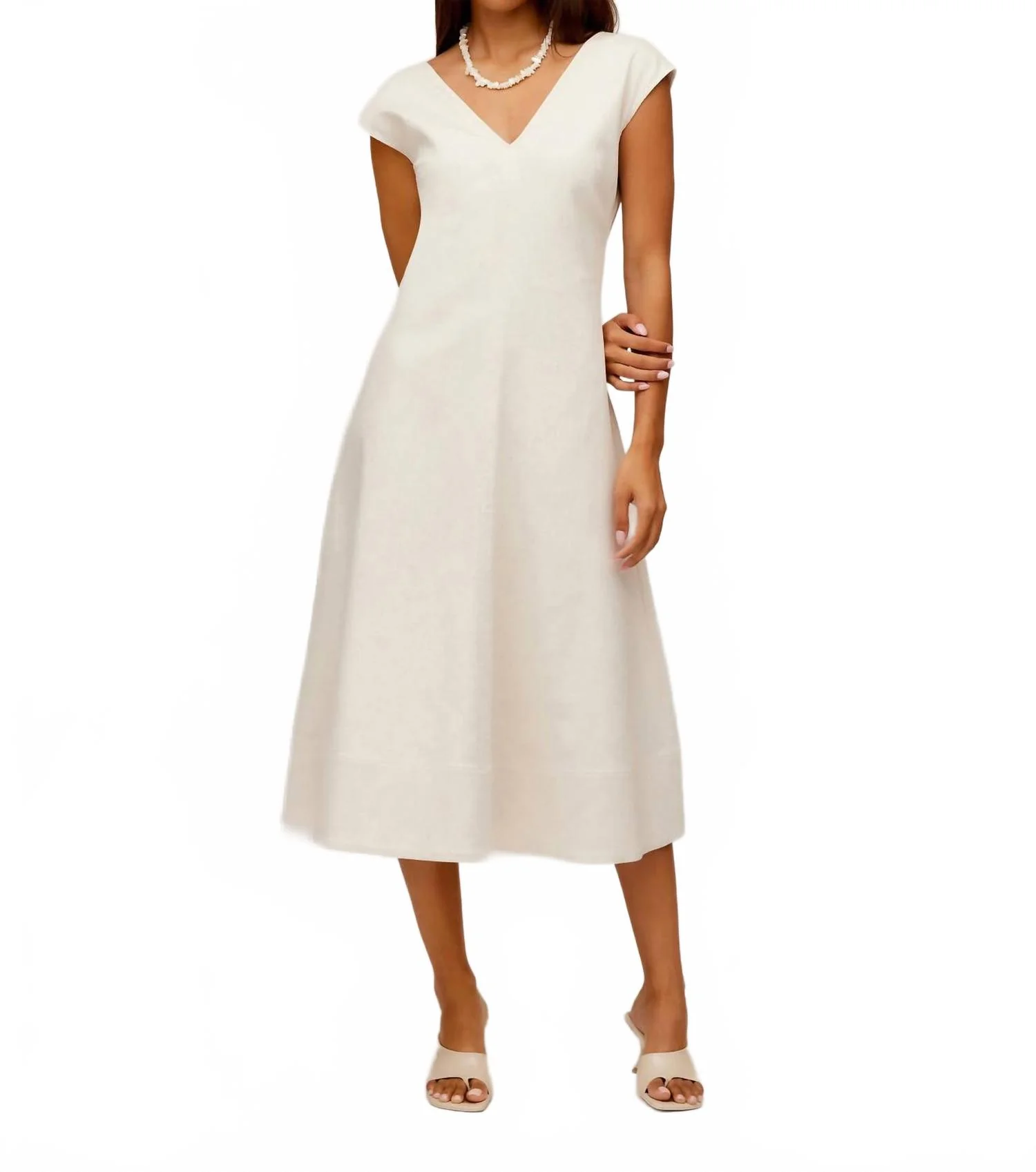 Lilia A Line Midi Dress In Natural - Image 4