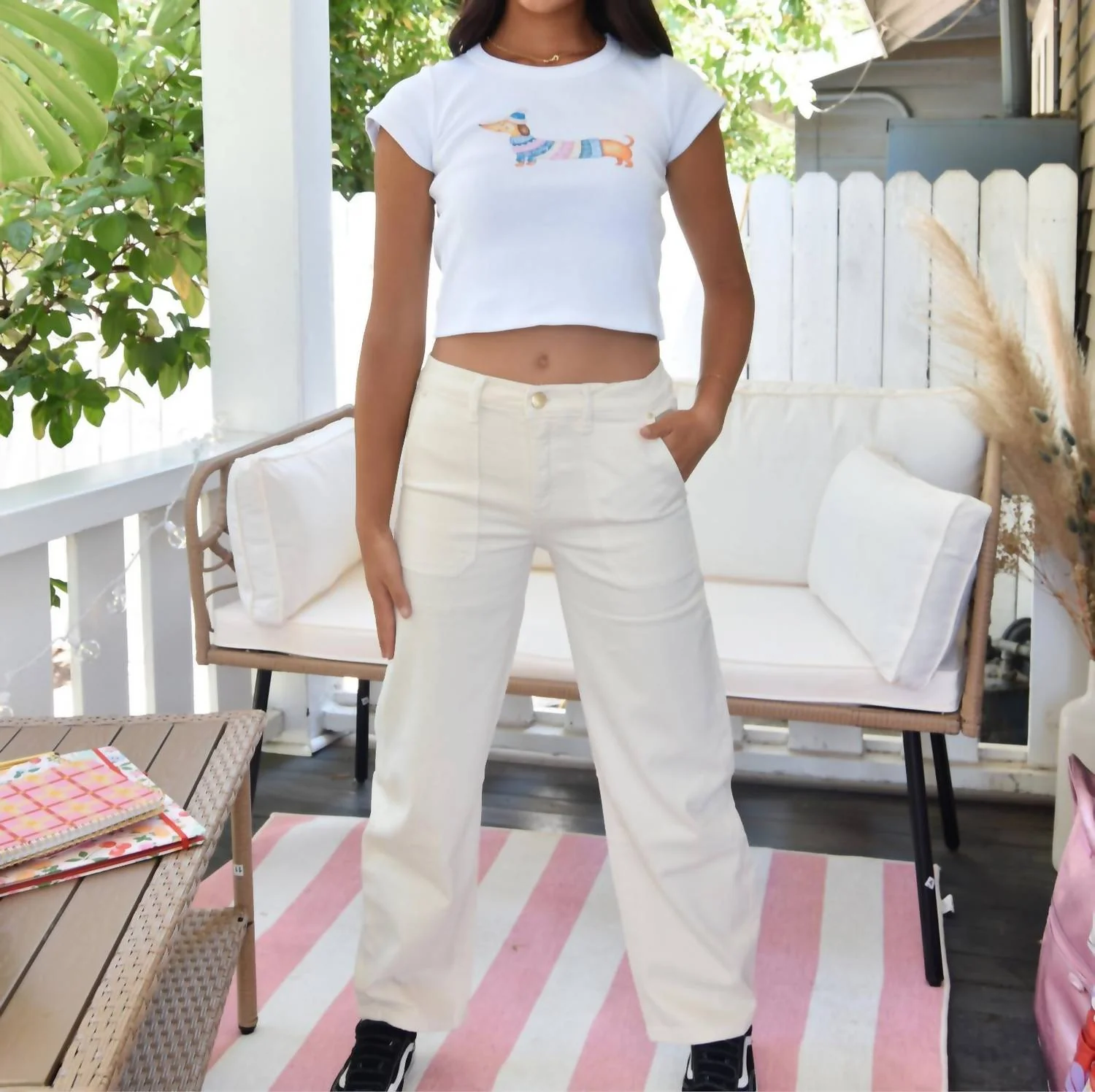 Lilia Flax Pull On Barrel Leg Jeans In Ivory