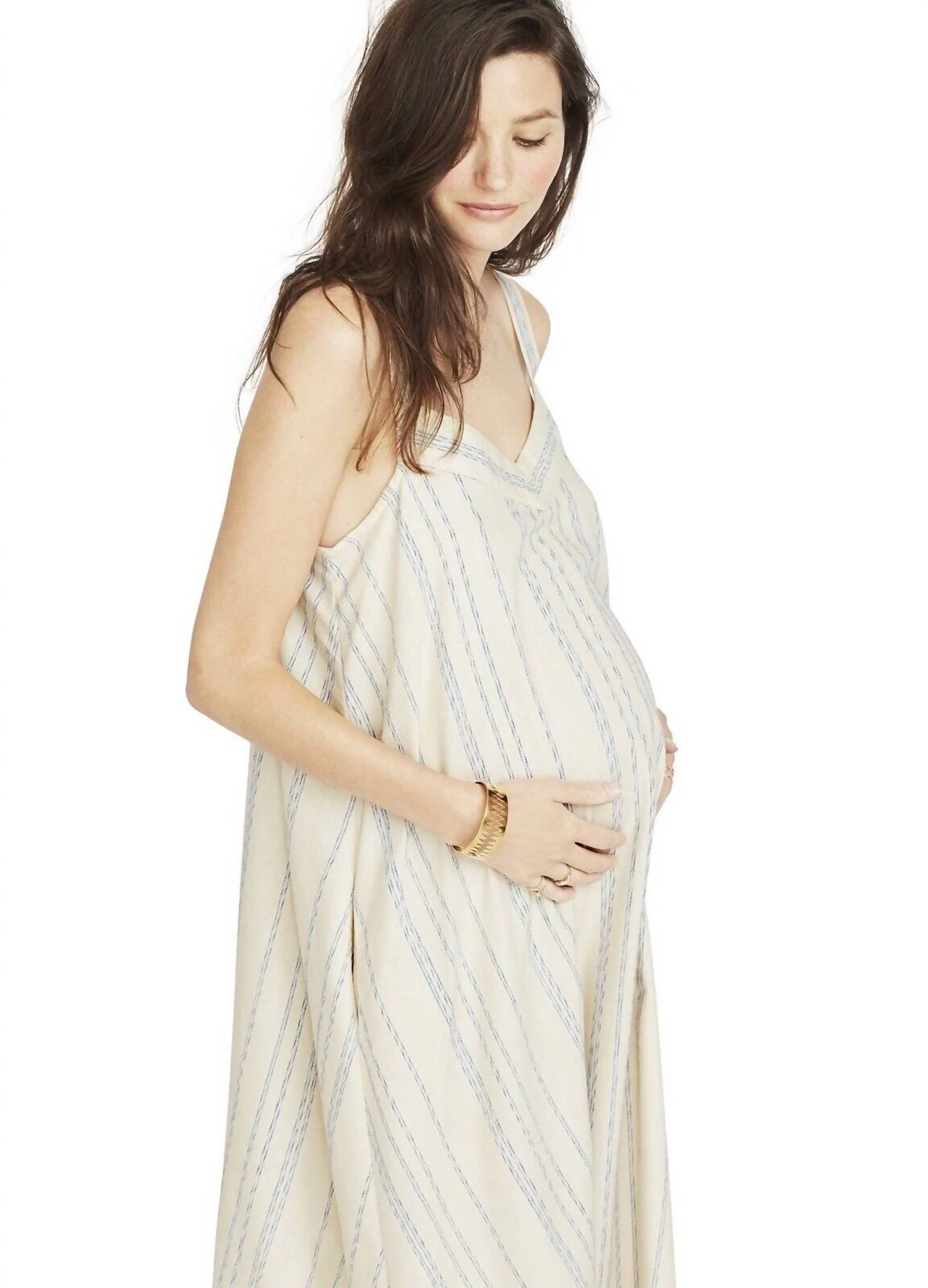 Liliana Maternity Dress In Ivory Striped - Image 3