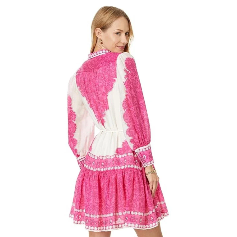 Lilly Pulitzer Drena Shirt Dress Womens Fruit Pink Ruffle Hem Tassel Tie FROG372 - Image 2