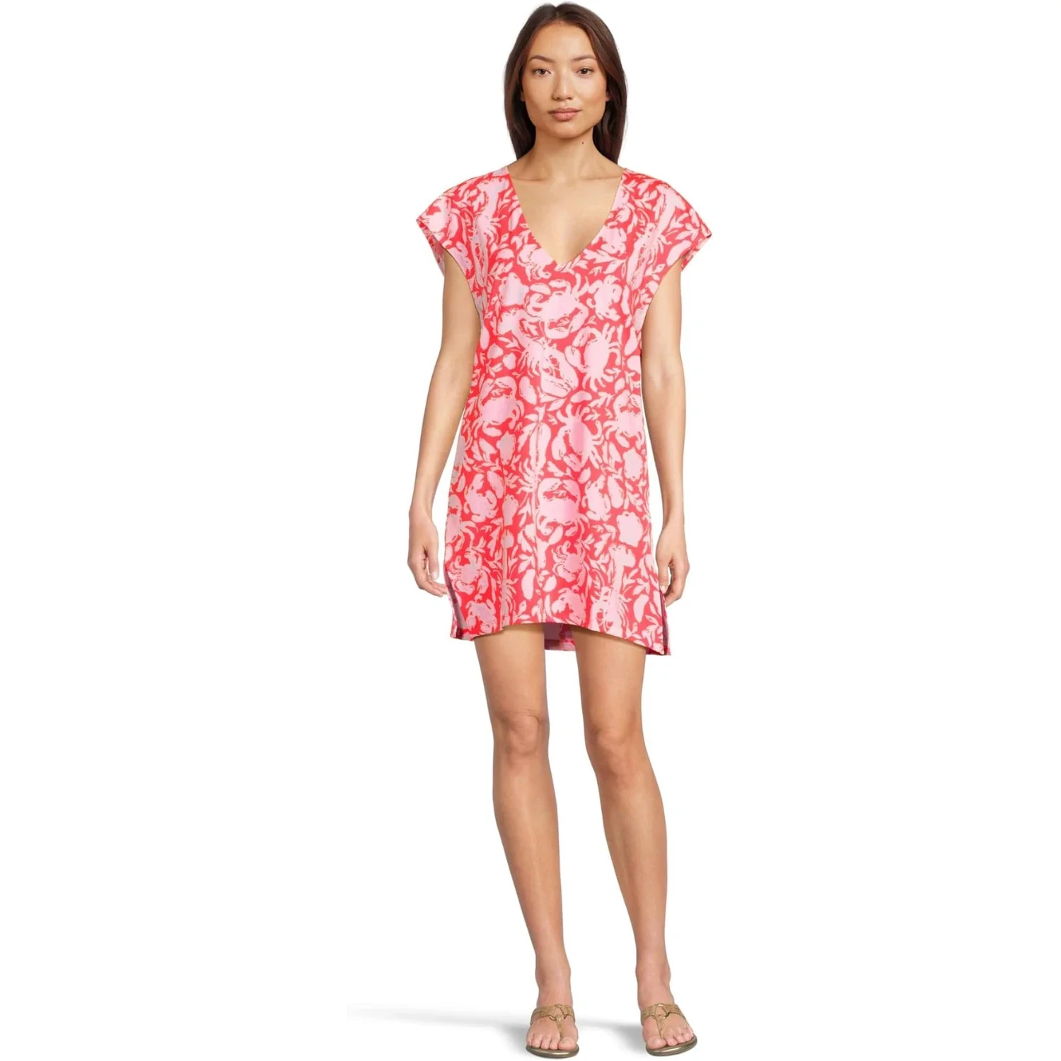 Lilly Pulitzer Talli Cover Up Women's Cane Coral Crab Collab V-Neck DDR2178