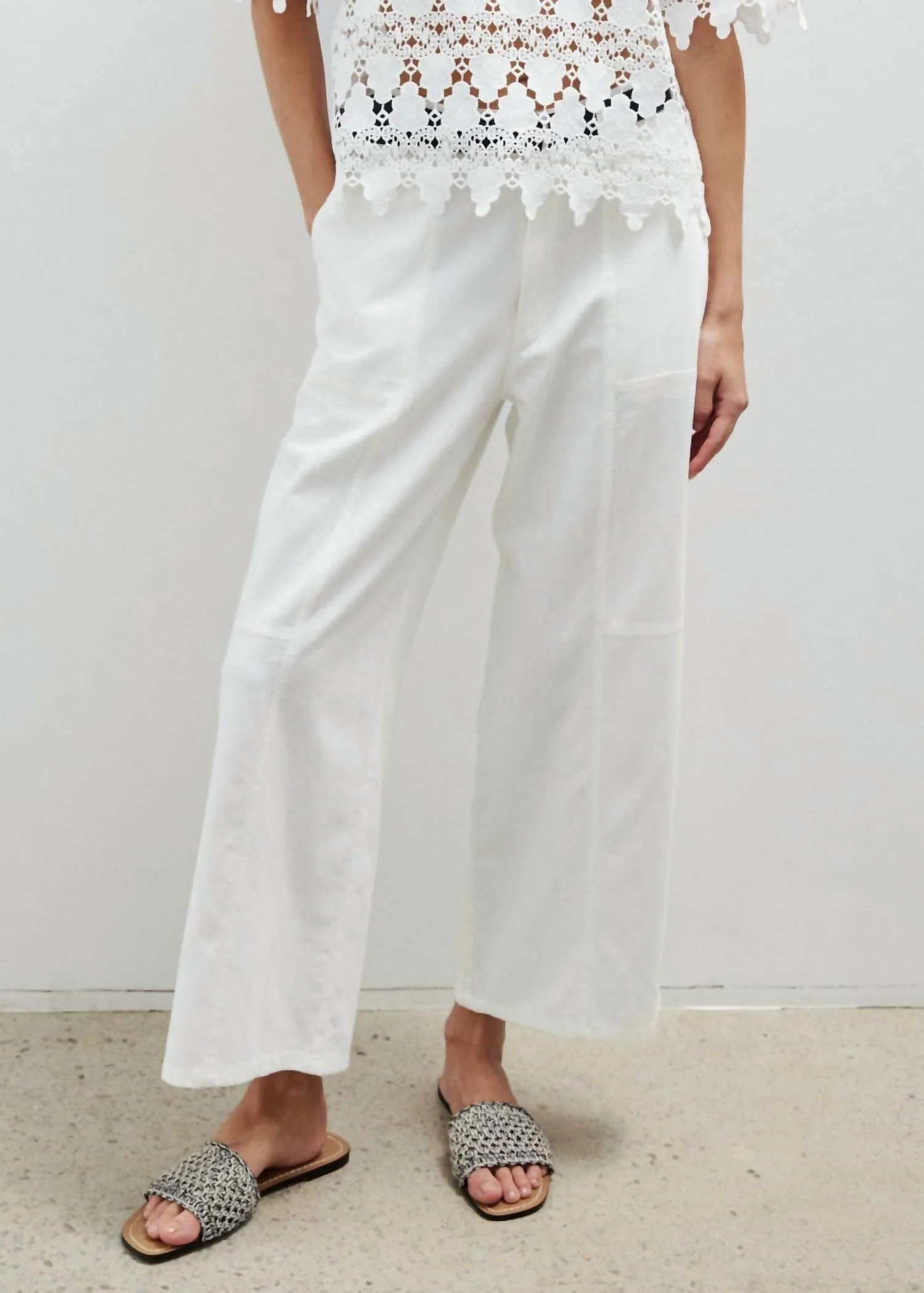 Lilou Wide Leg Cropped Pants In Off White