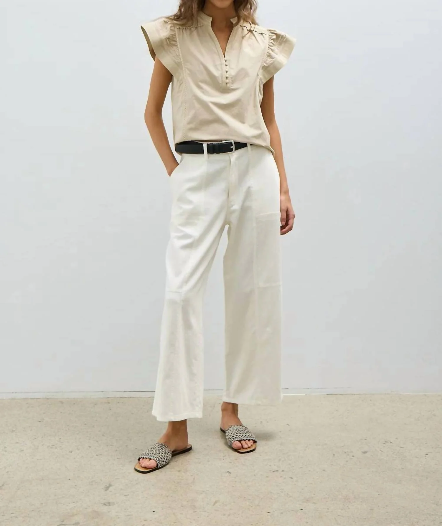 Lilou Wide Leg Cropped Pants In Off White - Image 2