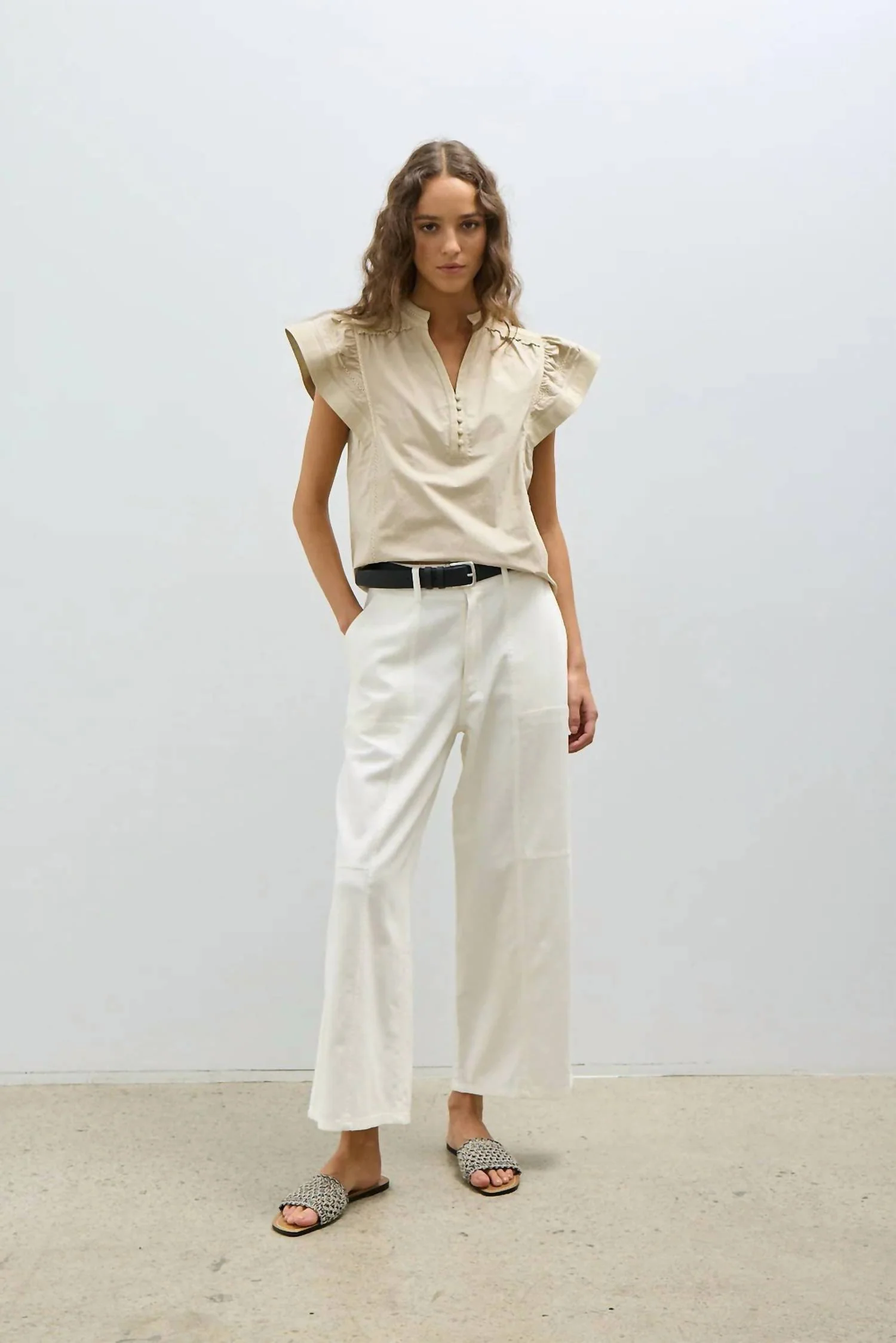 Lilou Wide Leg Cropped Pants In Off White - Image 3