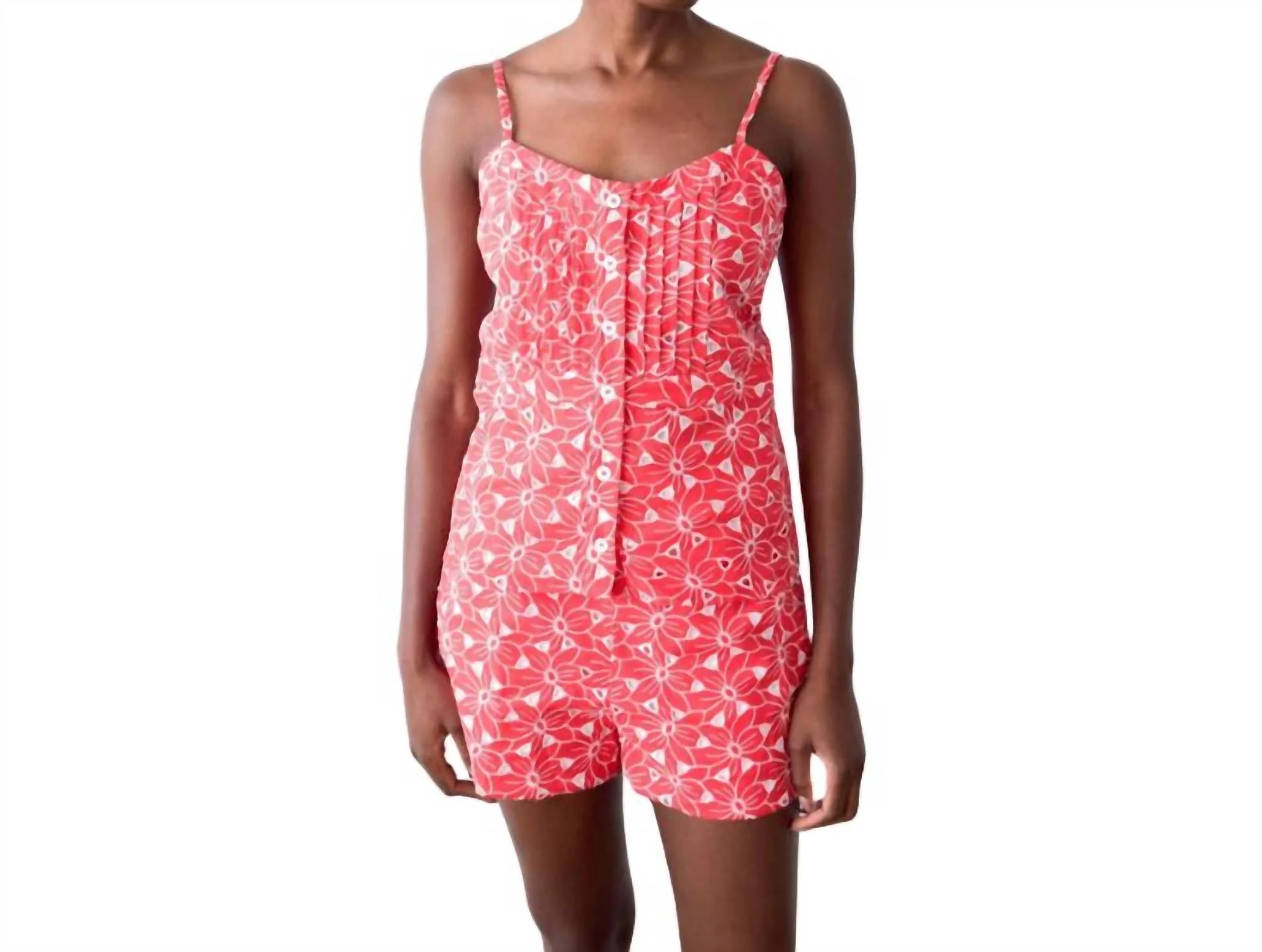 Lindsey Floral Eyelet Top In Red